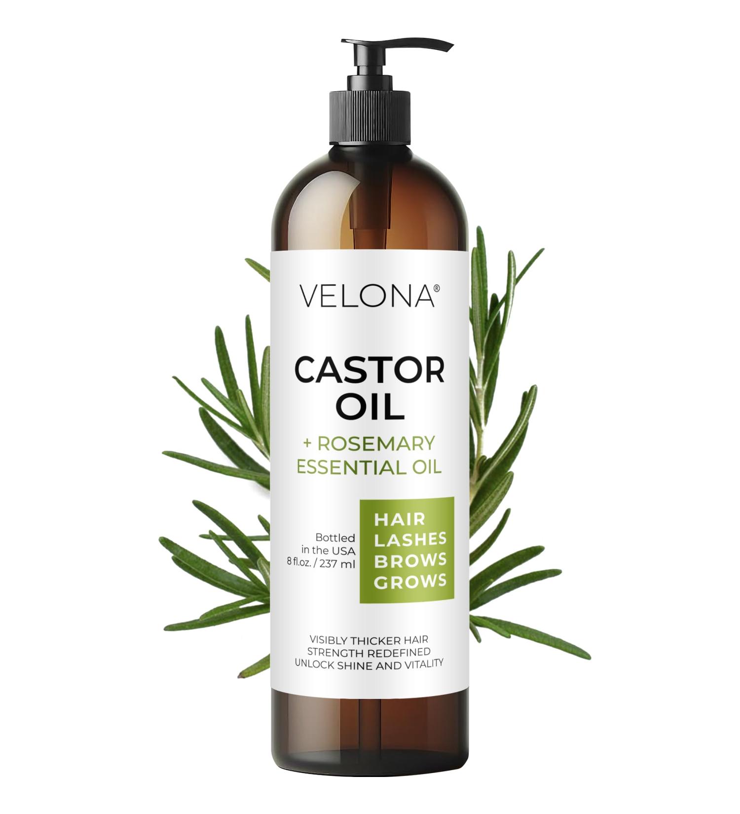 Velona Castor Oil with Rosemary - 8 oz | Natural Hair Growth Oil for Hair Scalp Eyelashes & Eyebrows | 100% Pure - Buy Online on GoSupps.com