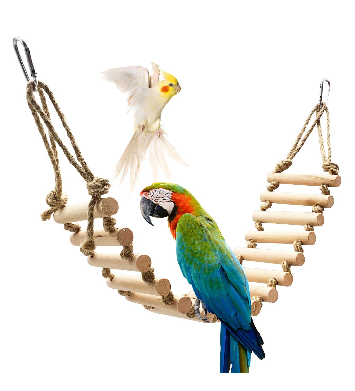 Seaokais Wooden Rope Ladder for Birds | 15.7 x 3.9 | 2 Aluminum Carabiners Clips | Bird Cage Accessories - Buy Online on GoSupps.com