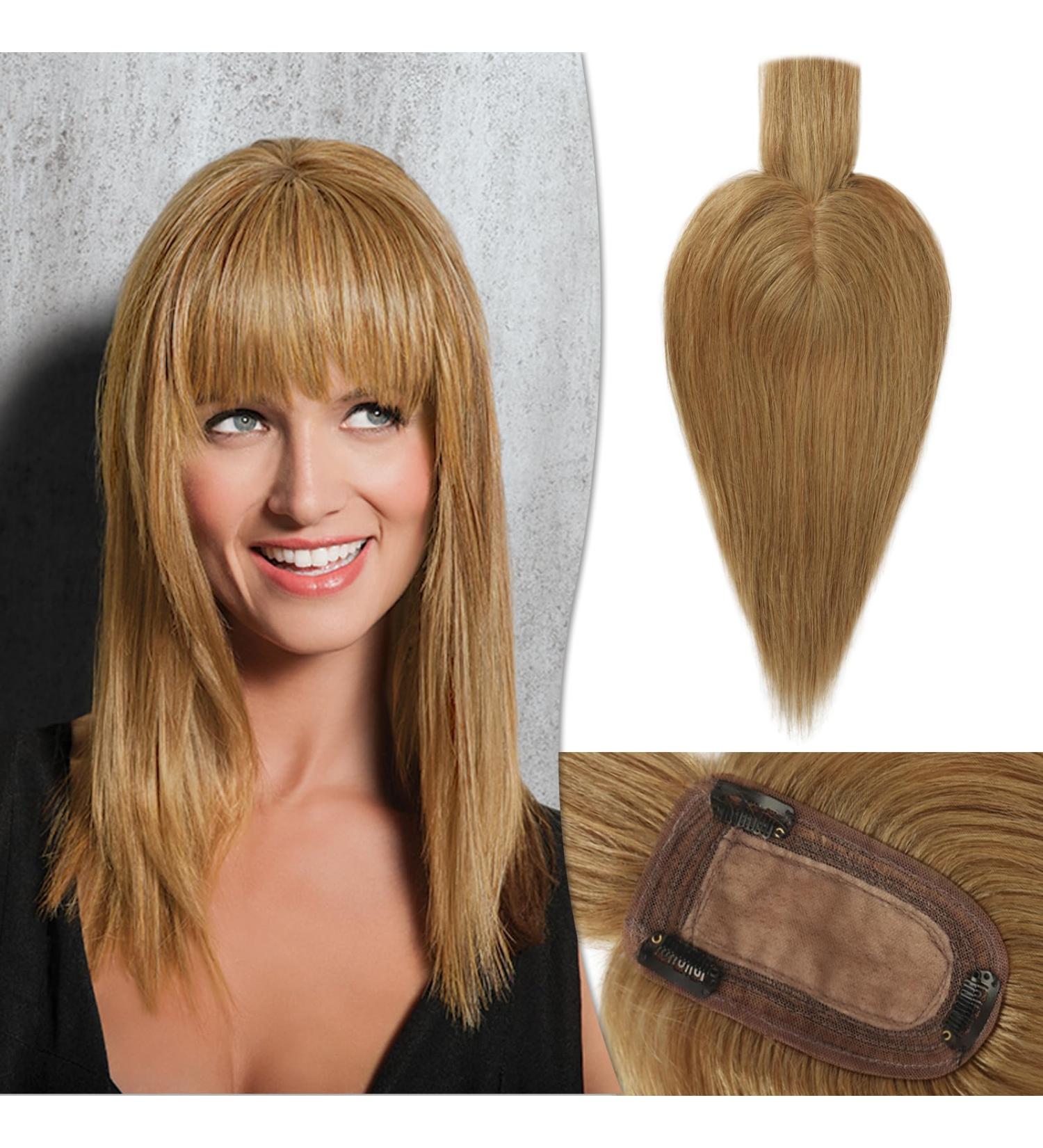 Ruwiss Real Hair Topper for Women | Silk Base Clip-in Crown Topper - Light Brown 25cm | Perfect for Thin Hair - Buy Online on GoSupps.com