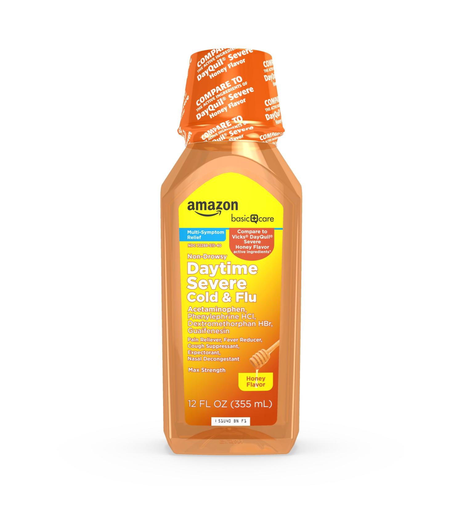 Amazon Basic Care Daytime Honey Flavor Severe Cold and Flu Relief, Liquid Medicine, 12 fl oz (Pack of 1) Honey 12 Fl Oz (Pack of 1) - Buy Online on GoSupps.com