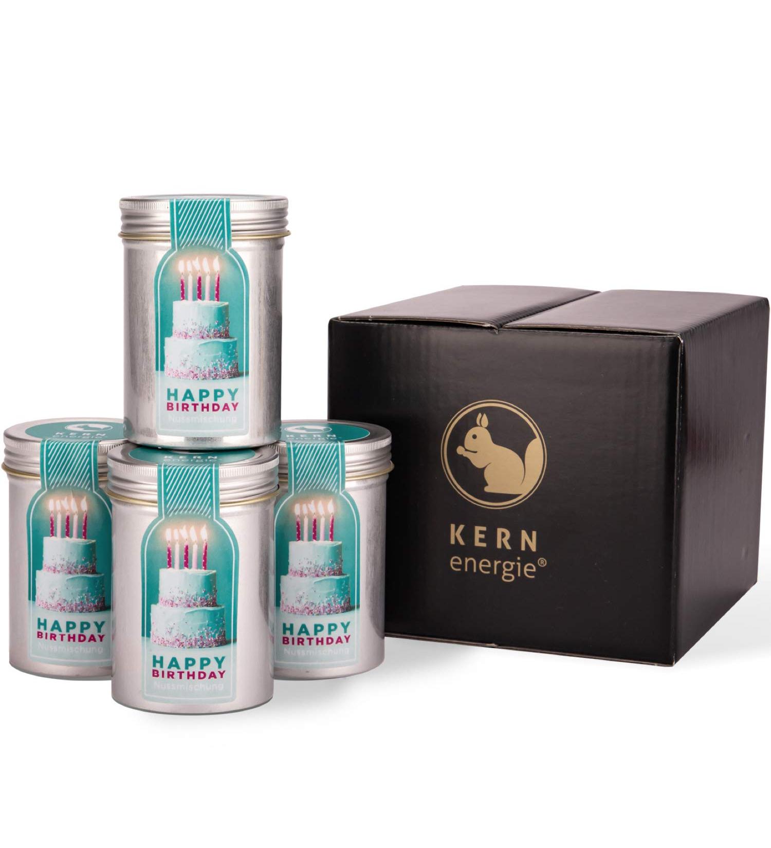 Nuclear Energy Happy Birthday Set | Unique Gift for Men & Women | Hearty Nuts Piquant Nut Mix & Sweet Fruits | 4x 60g Gift Packaging - Buy Online on GoSupps.com