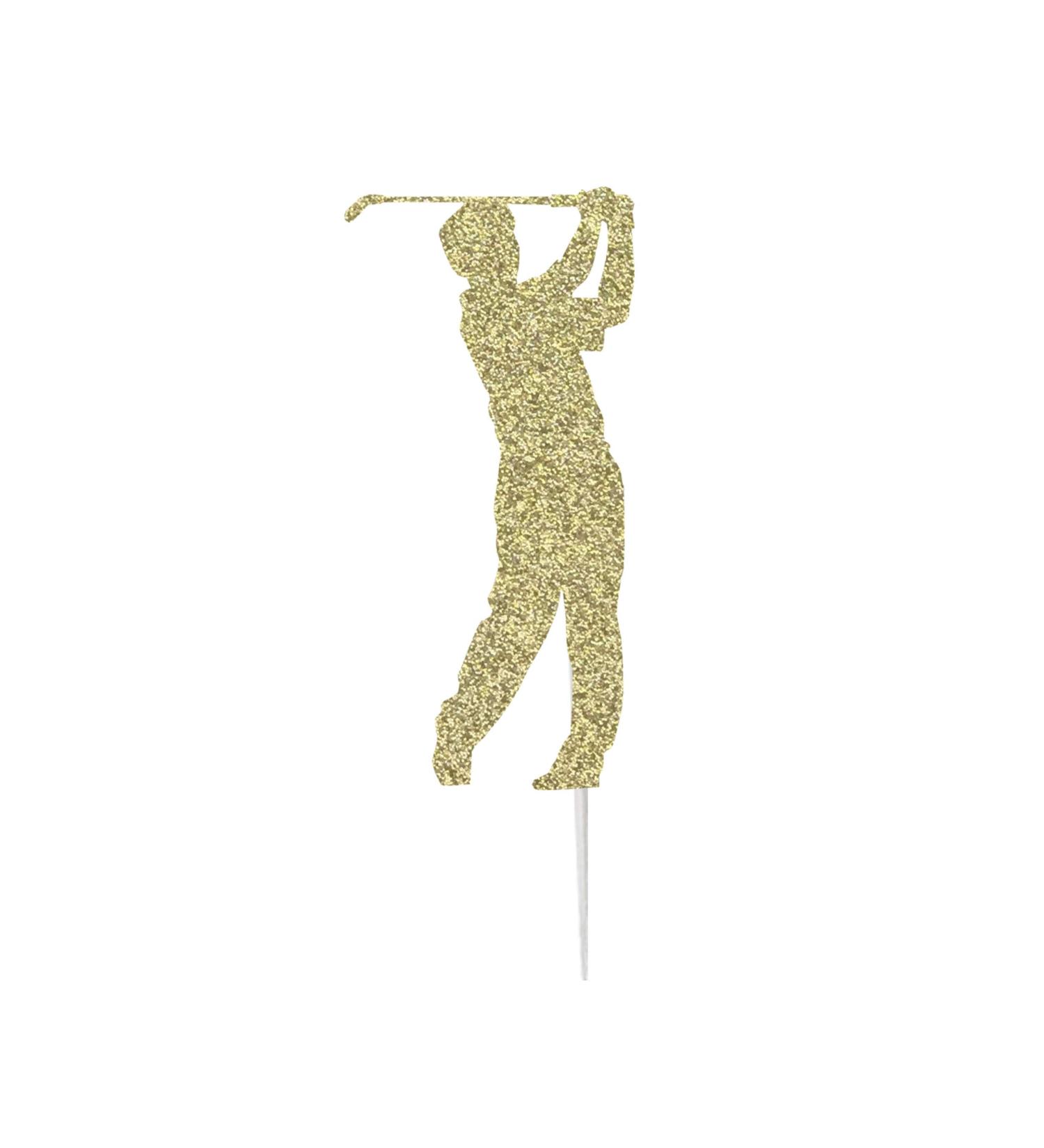 LissieLou Golfer Male Cake Topper Glitter Card Gold Made in the UK