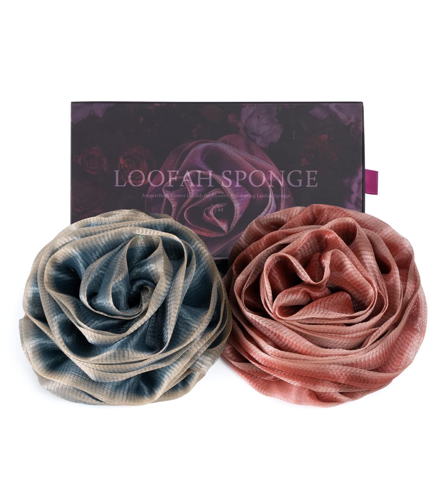 AmazerBath Shower Loofah Sponge Set - Ideal Mothers Day Gifts for Women and Girls - Flower Bath Sponge 75g/PCS - Set of 2 (Indigo and Red) - Buy Online on GoSupps.com