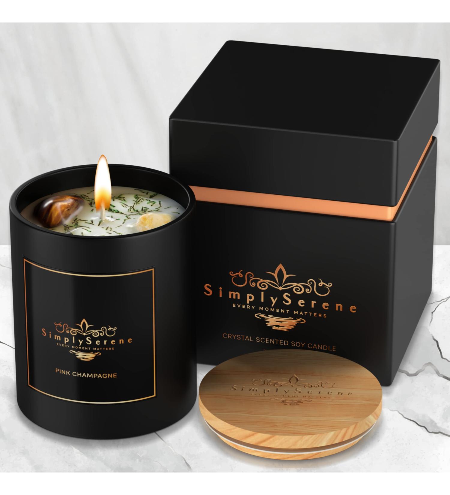 Simply Serene Tiger's Eye and Citrine Crystal Scented Candle | Long Burning Natural Soy Wax | Hand Poured Vegan | Pink Champagne Fragrance - Buy Online on GoSupps.com
