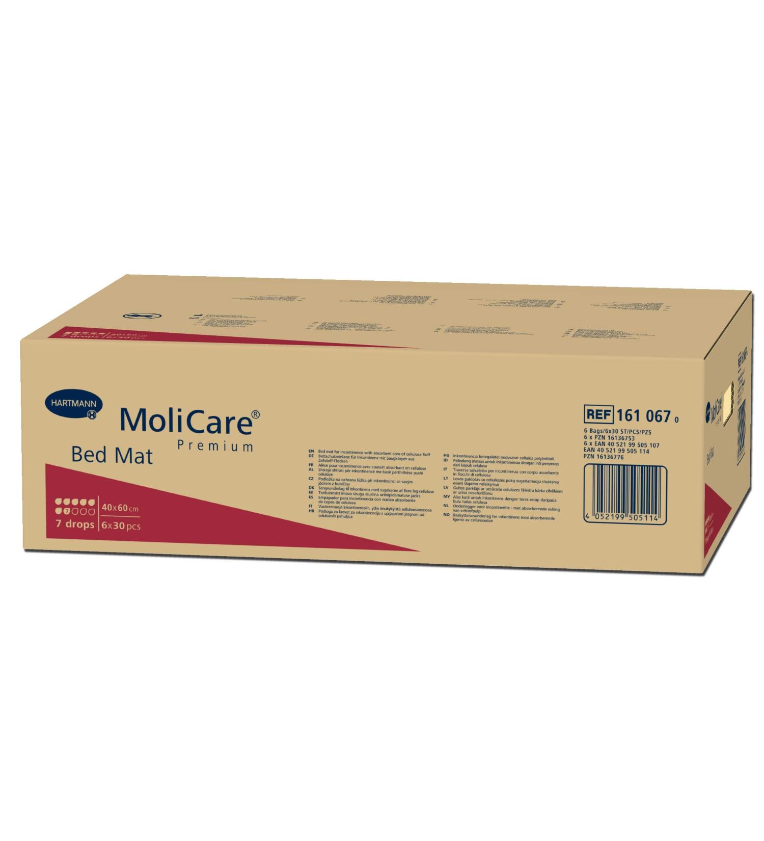 MoliCare Premium Bed Mat 7 Drops: Bed protection pad with absorbent core made of cellulose flakes 40x60 cm 6x30 pieces