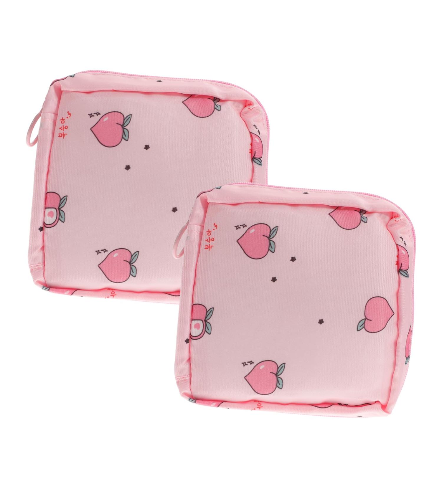 Stylish 2-Piece Healeved Container Napkin & Cosmetic Bag - Pink Travel Organizer for Handbags & Wallets | 12x12cm - Buy Online on GoSupps.com