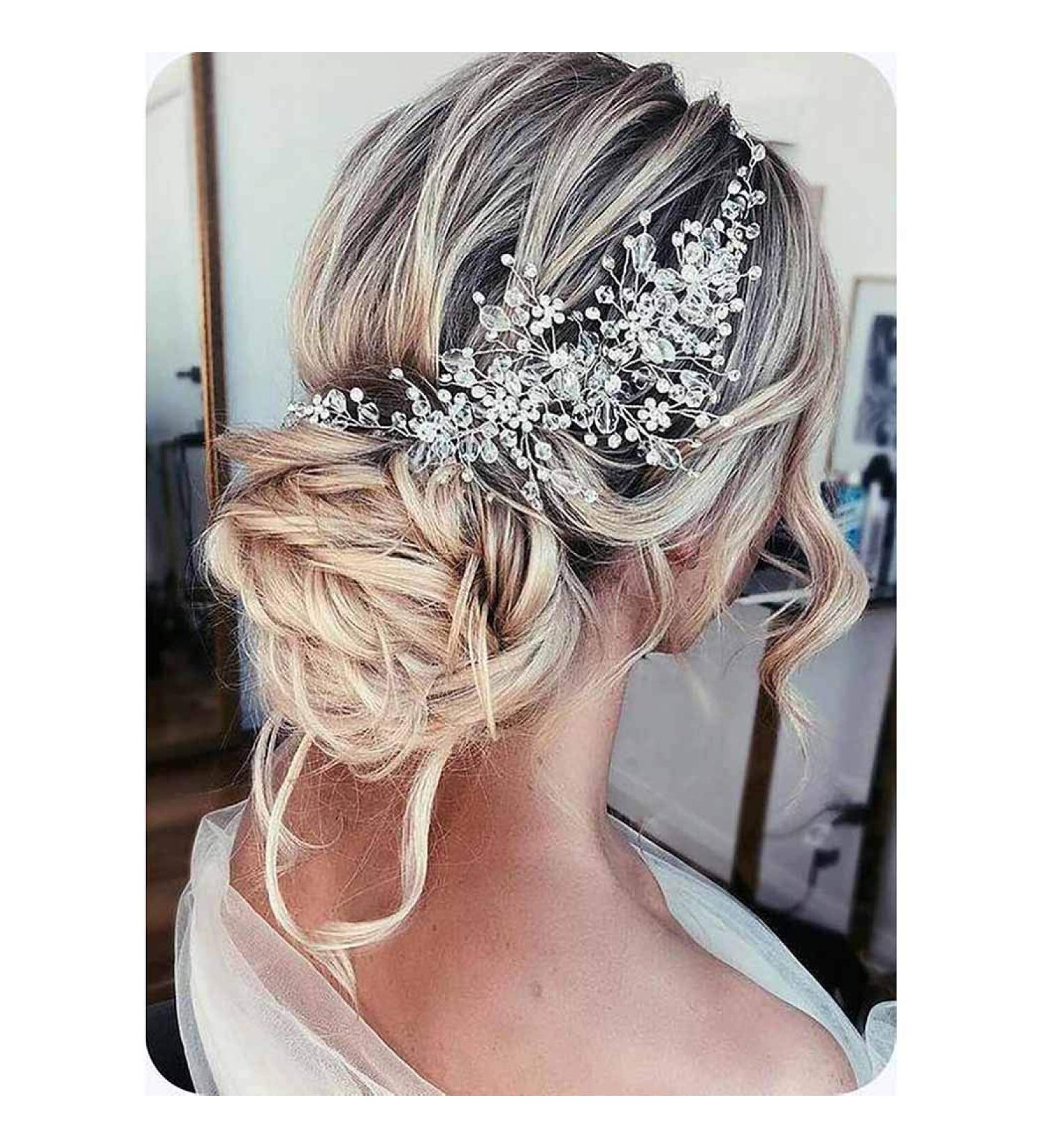 Catery Silver Crystal Pearl Wedding Headband - Bridal Hair Vine for Women - Buy Online on GoSupps.com