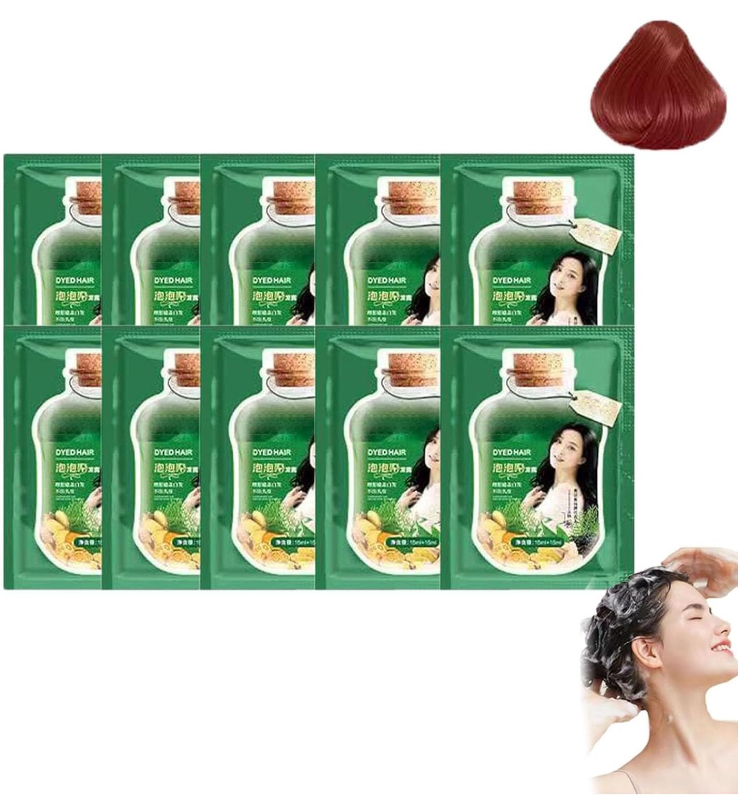  FAFOUR 10 Pcs Vegetable Bubble Hair Dye Shampoo Hair Dye & Hair Care 2 in 1 Plant Essence Hair Color Cream (Chestnut) - Buy Online on GoSupps.com