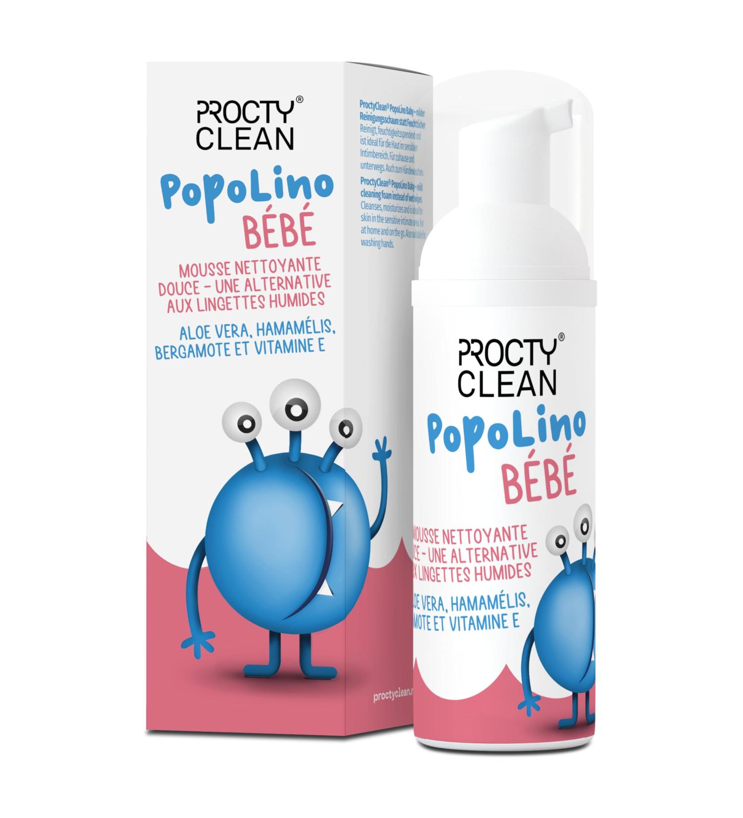 PopoLino Baby Mousse nettoyante douce au lieu de lingettes humides. Rend les fesses et l'environnement heureux avec aloe vera hamamelis begamotte et vitamine E - Buy Online on GoSupps.com