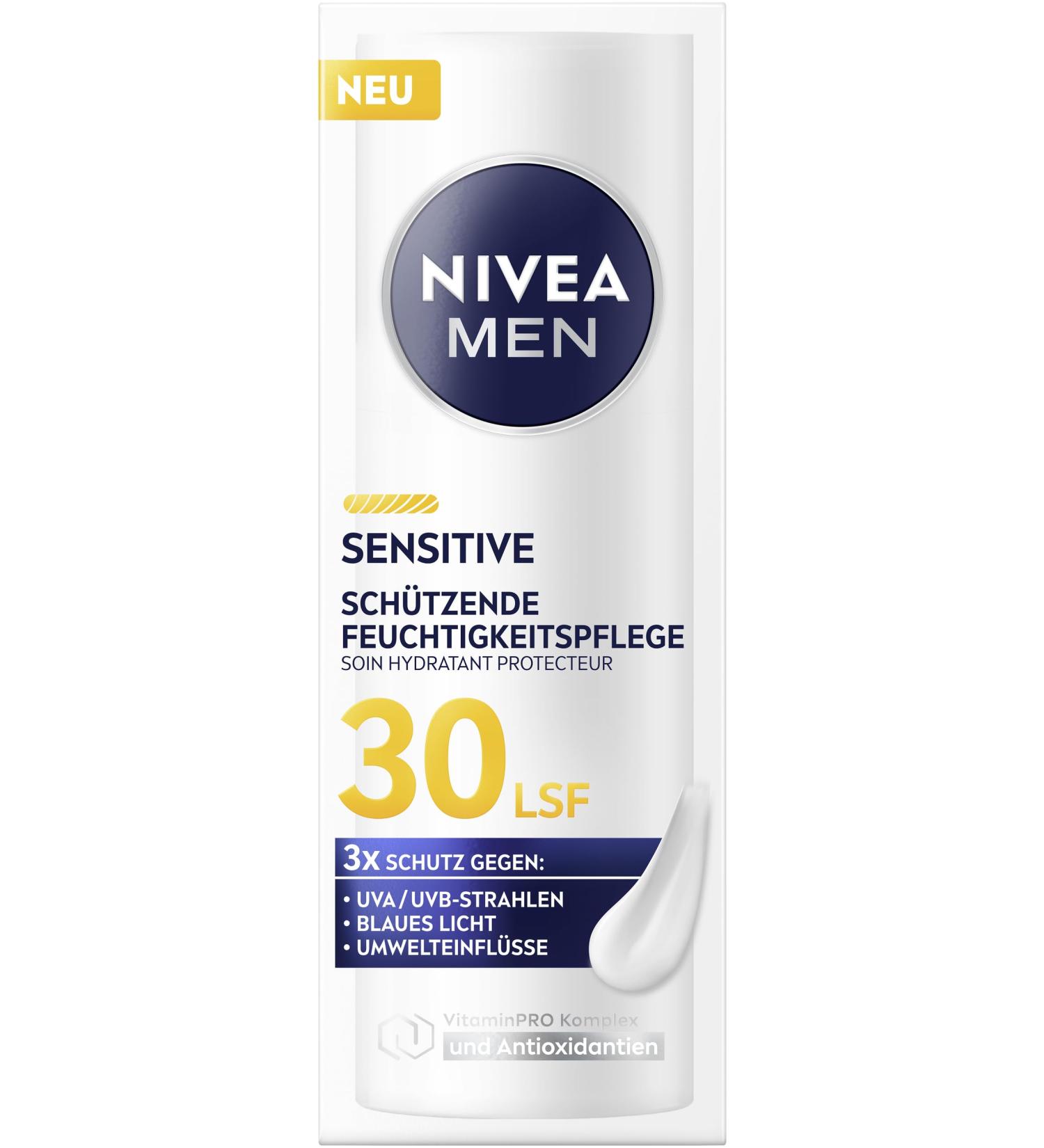 Beiersdorf AG NIVEA MEN Sensitive protective moisture care SPF 30 intensive facial care for men with VitaminPRO complex & antioxidants light facial cream with sun protection 50 ml