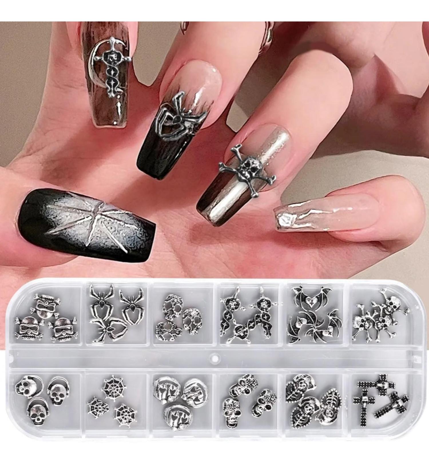 RUNRAYAY 36Pcs Halloween Nail Art Charms Nail Charms 3D Cross Nail Art Supplies skull Shape Design Nail Gems Shiny Nail Jewelry Acrylic Nail Accessories for Women Nail Decorations with a Box - Buy Online on GoSupps.com