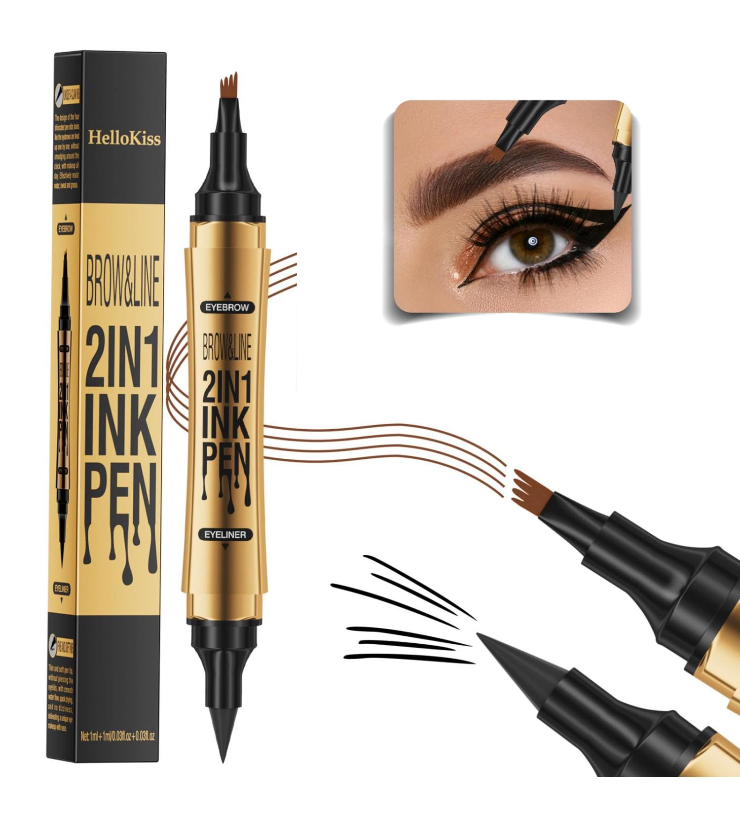 2-In-1 Dual-Ended Eyeliner & Eyebrow Pen | Water-Resistant Long-Lasting Micro-Fork Precision Brush for Natural Look | Ideal for Eyebrows Hairline & Beard - Buy Online on GoSupps.com