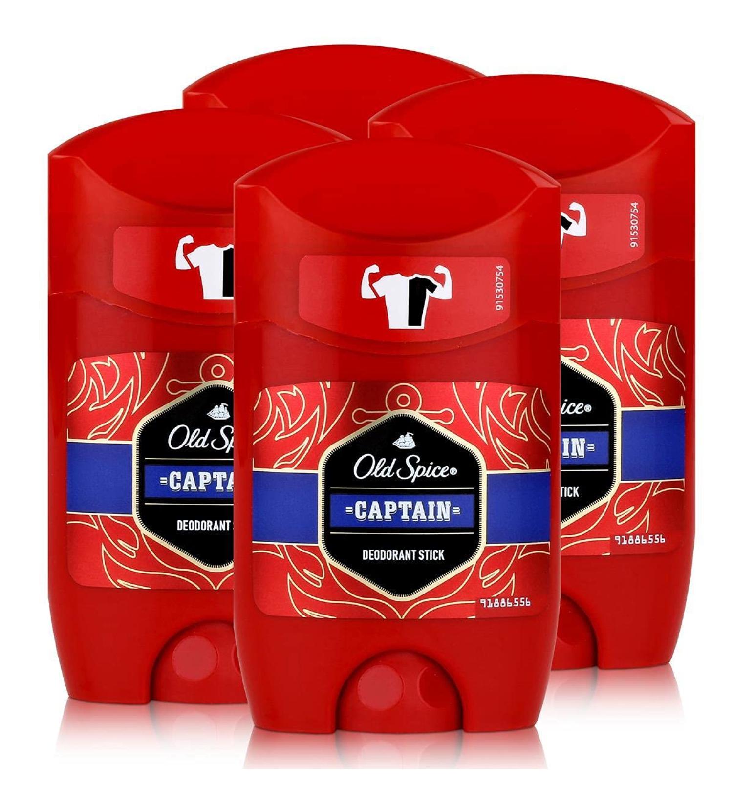 Old Spice Old Spice Captain Deodorant Pack of 4 50ml Old Spice Deodorant acts as a protective screen against white spots and discoloration