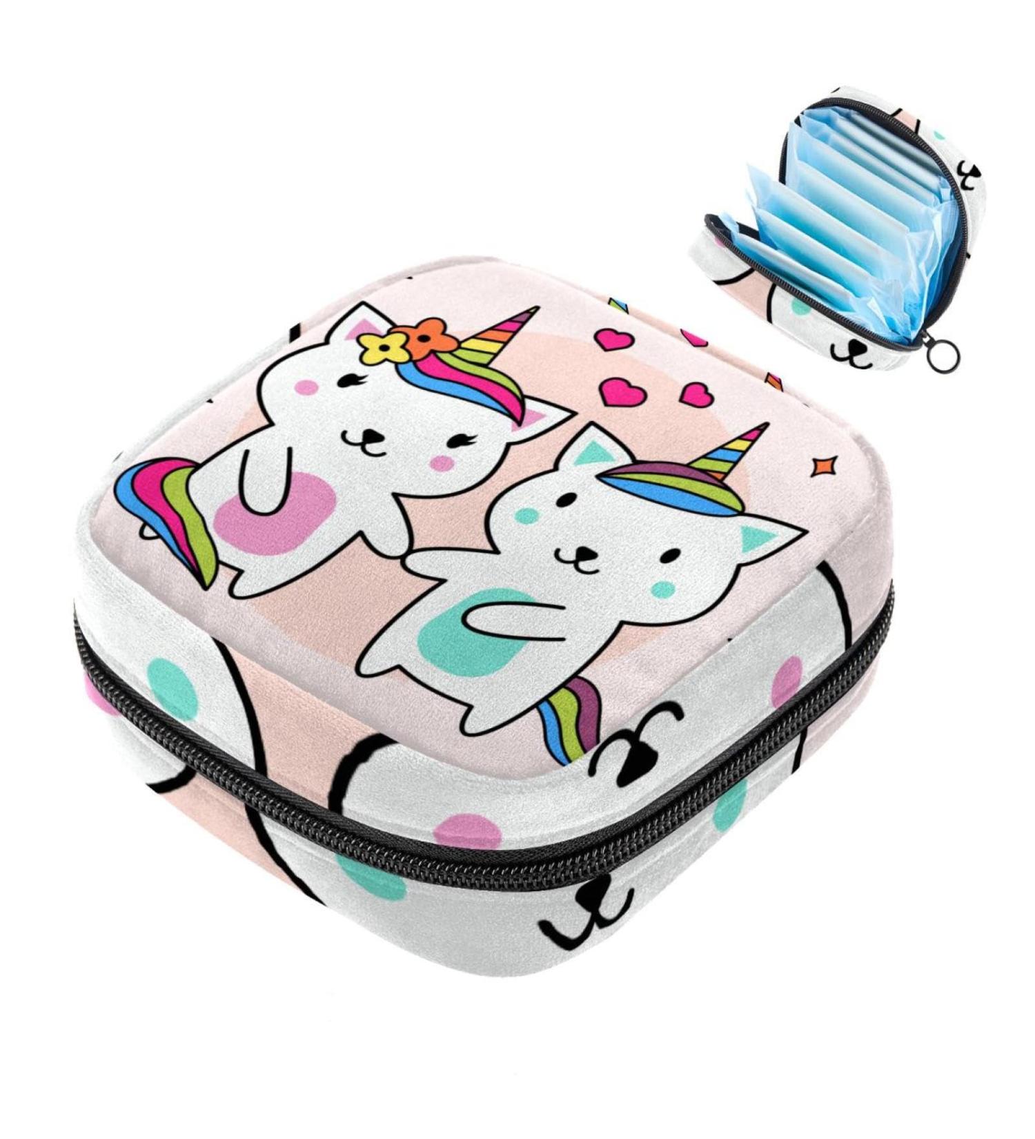 Sweet Unicorn Cat Storage Bag | Large Menstrual Cup & Bandage Organizer for Women | Zippered Multicolored Insert Bags for Tampons Panty Liners & Period Essentials - Buy Online on GoSupps.com