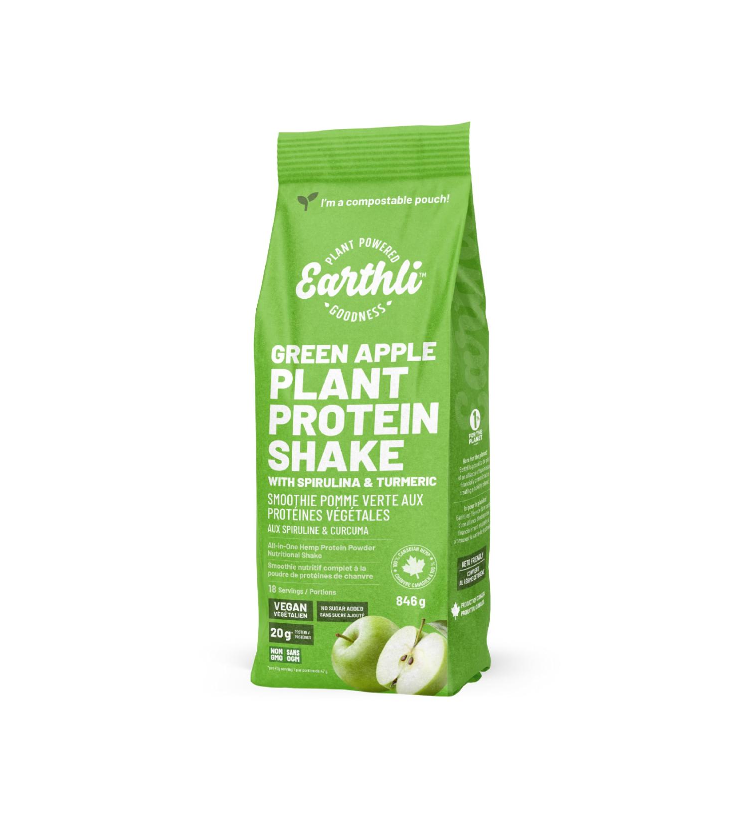 Earthli Green Apple Plant Protein Shake (846g) | Hemp Based Superfood | 20g Protein & 7g Fibre | Keto Friendly Non-GMO No Added Sugar | Vegan Plant-based Protein Powder | Nutritional Shake - Buy Online on GoSupps.com