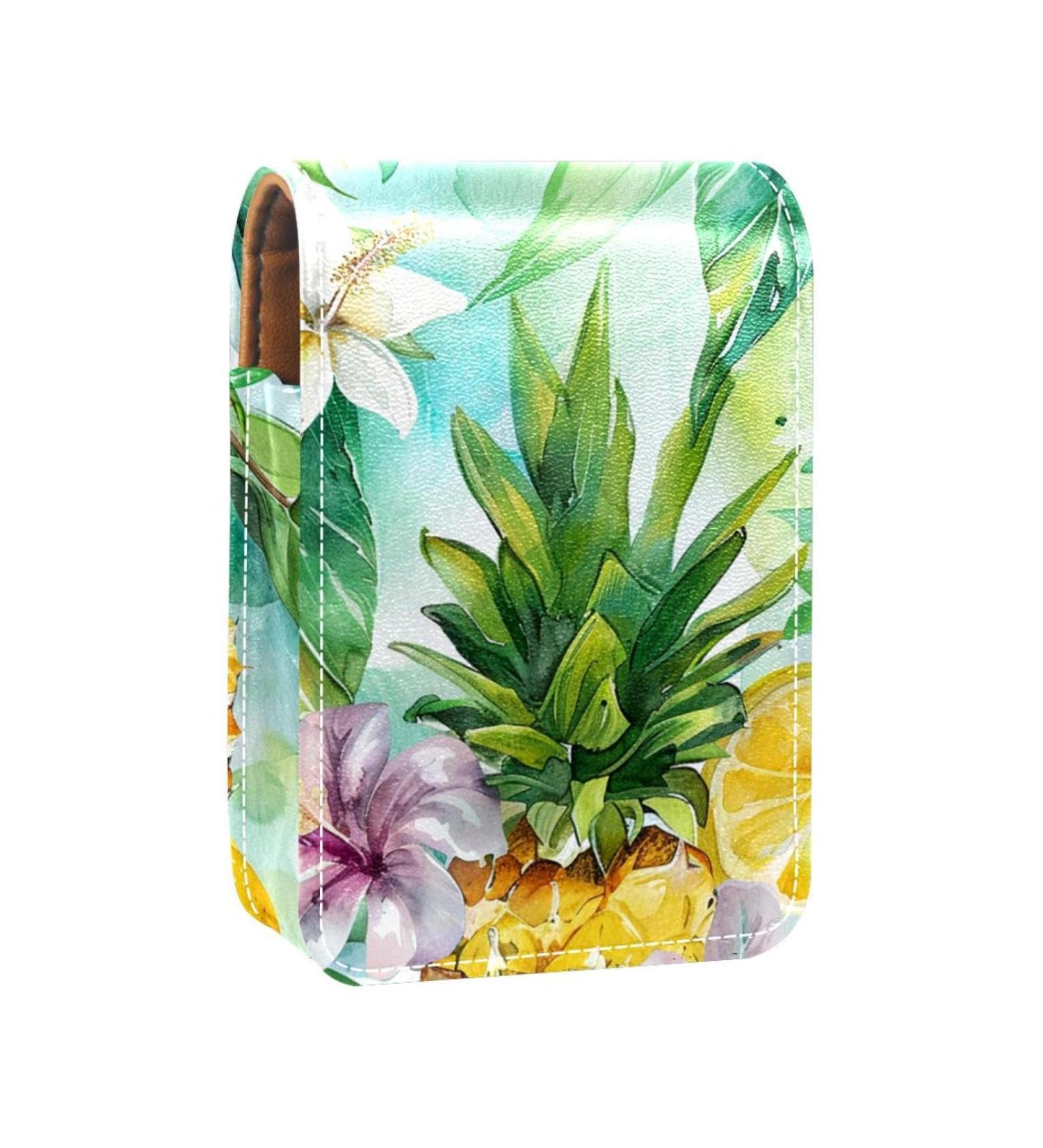 Buy Leather Lipstick Case with Mirror - Mini Lip Gloss Organizer | Tropical Fruit Flower Design - Buy Online on GoSupps.com