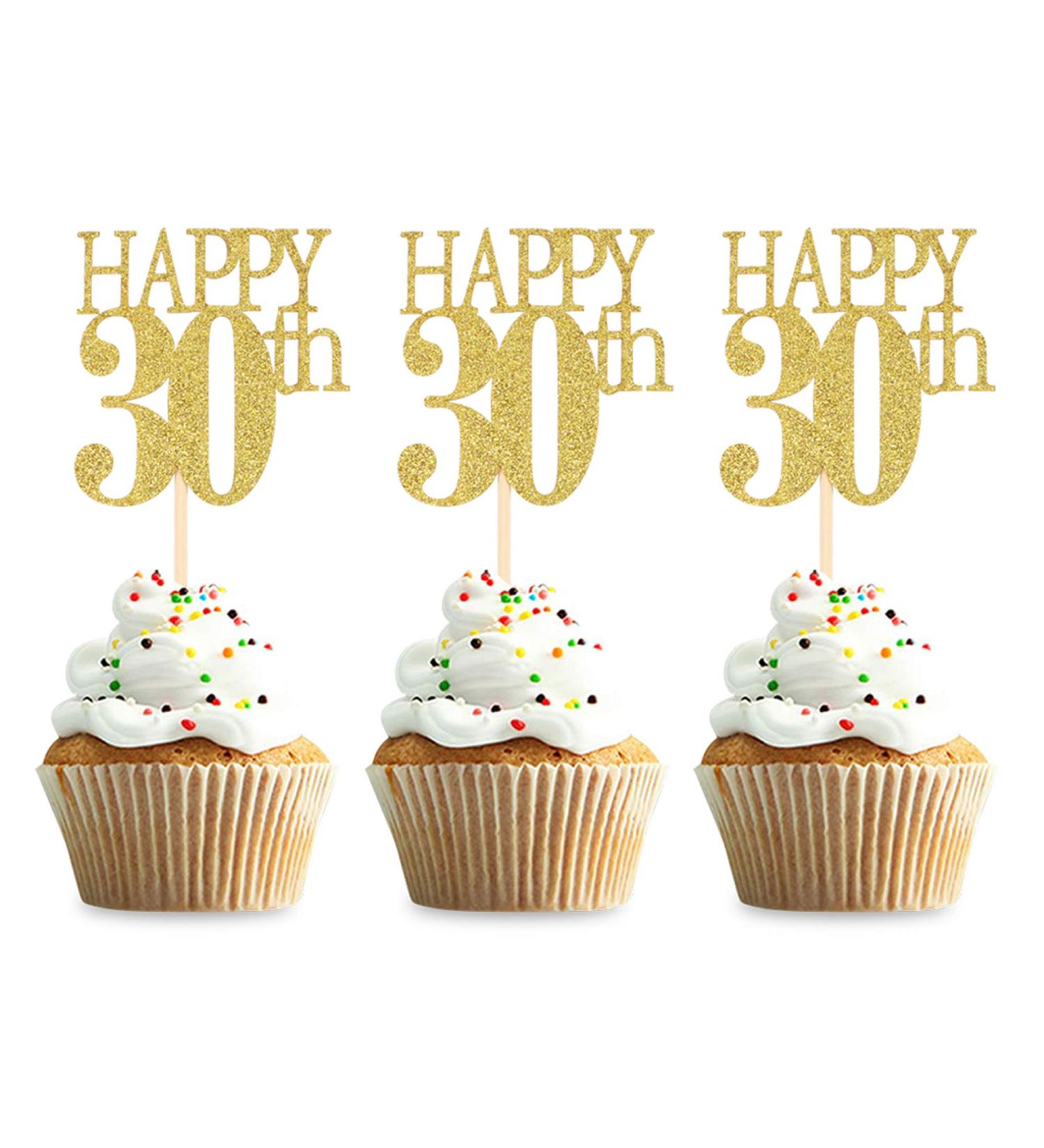 Unimall 24 Pieces Gold Glitter Number 30 Birthday Cupcake Toppers Happy 30th Cupcake Picks Mini Cake Decorations for Youth 30 Years Old Birthday Anniversary Party Supplies - Buy Online on GoSupps.com