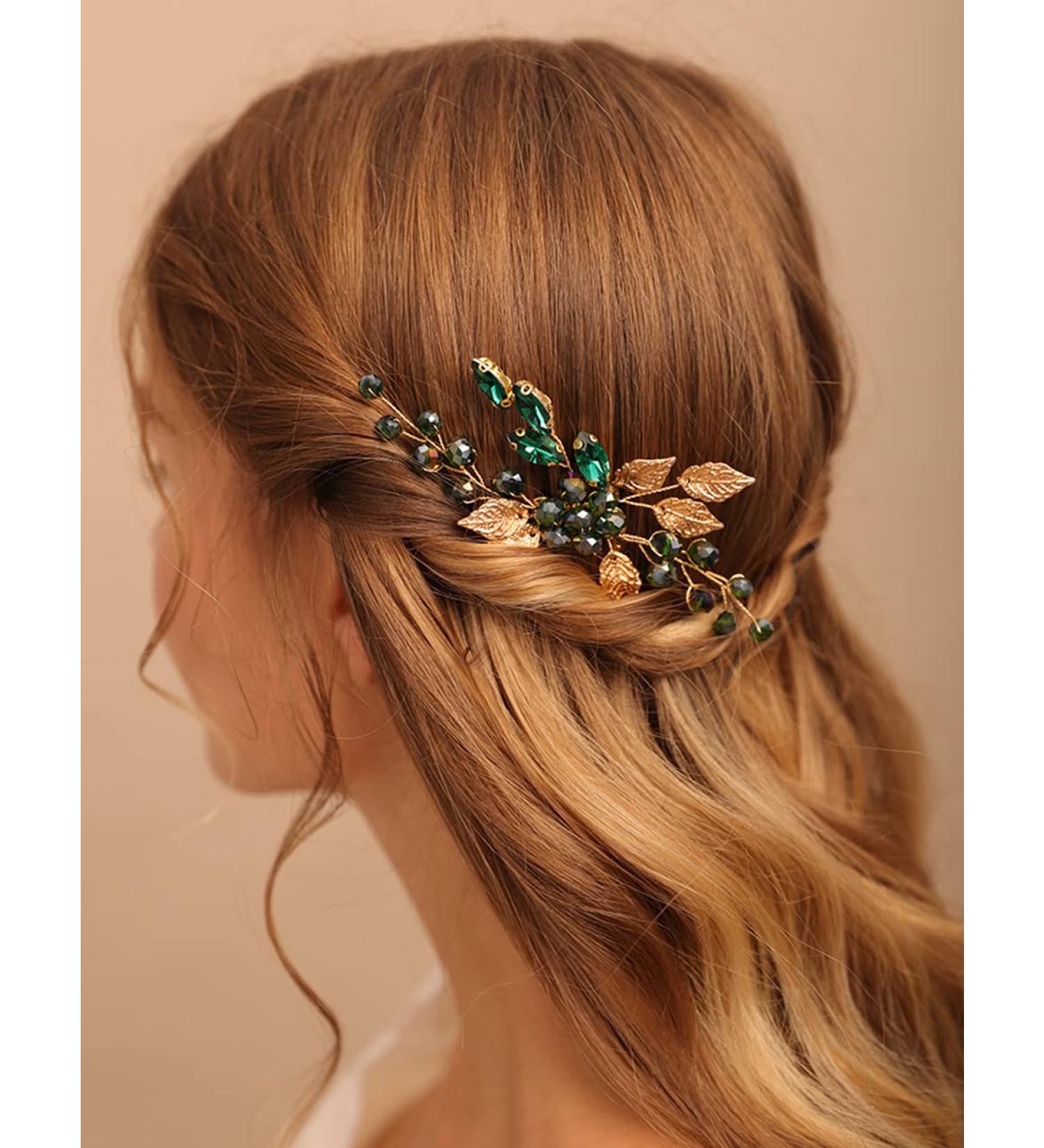 Dazzling Emerald Green Crystal Hair Vine Comb - Wedding Hair Accessory for Women by Deniferymakeup - Buy Online on GoSupps.com
