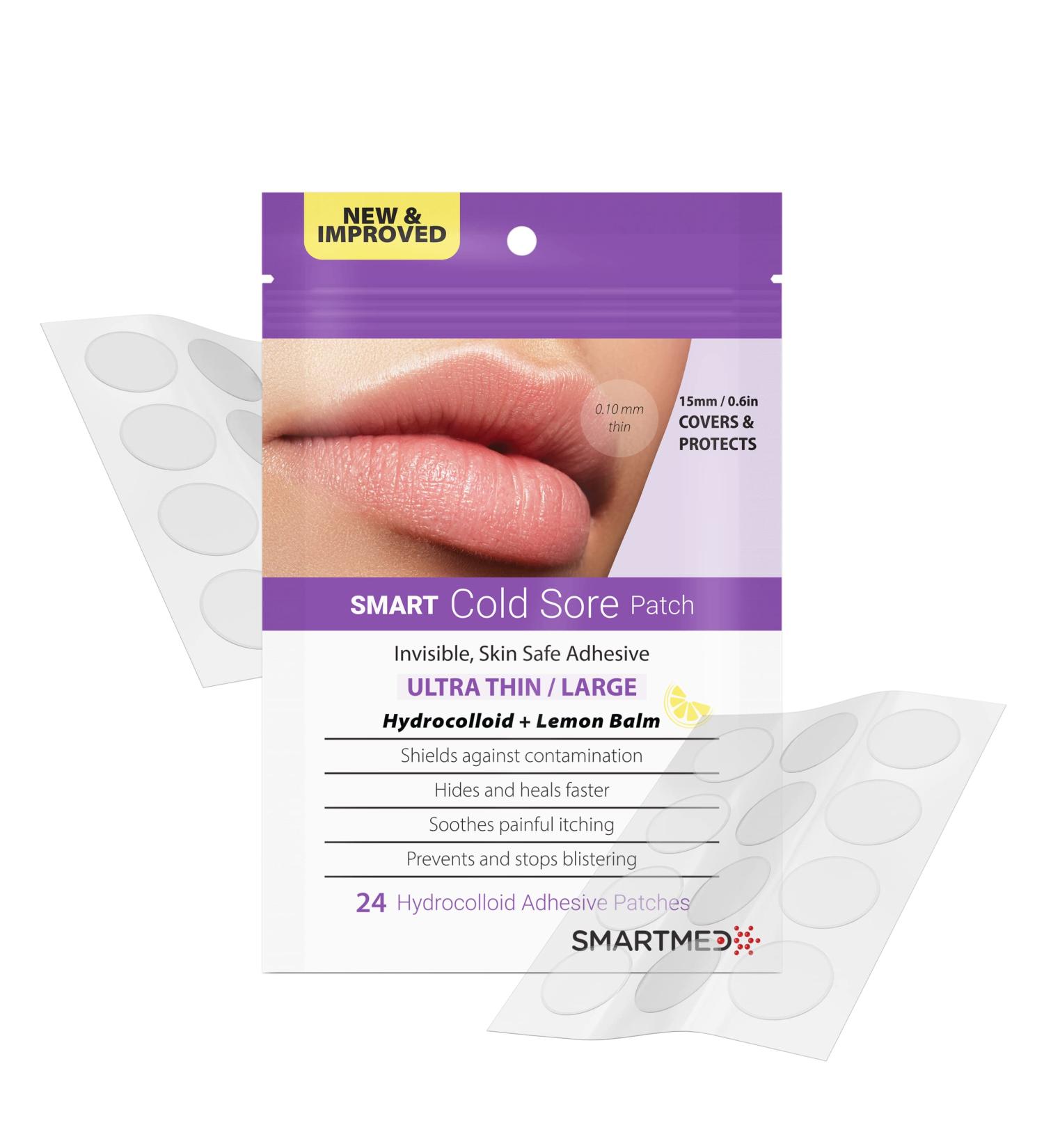 SMARTMED Large Ultra Thin Cold Sore Treatment Patch with Lemon Balm - 24 ct | 15mm - Buy Online on GoSupps.com