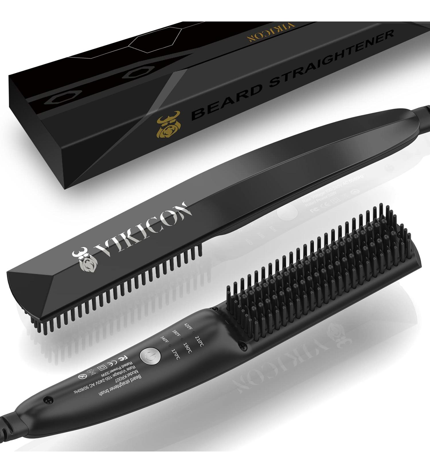 Vikicon Electric Beard Straightener for Men - Quick Heating Mini Brush Comb for Smooth Styling of Long & Short Beards - Ionic Hair Iron Black - Buy Online on GoSupps.com