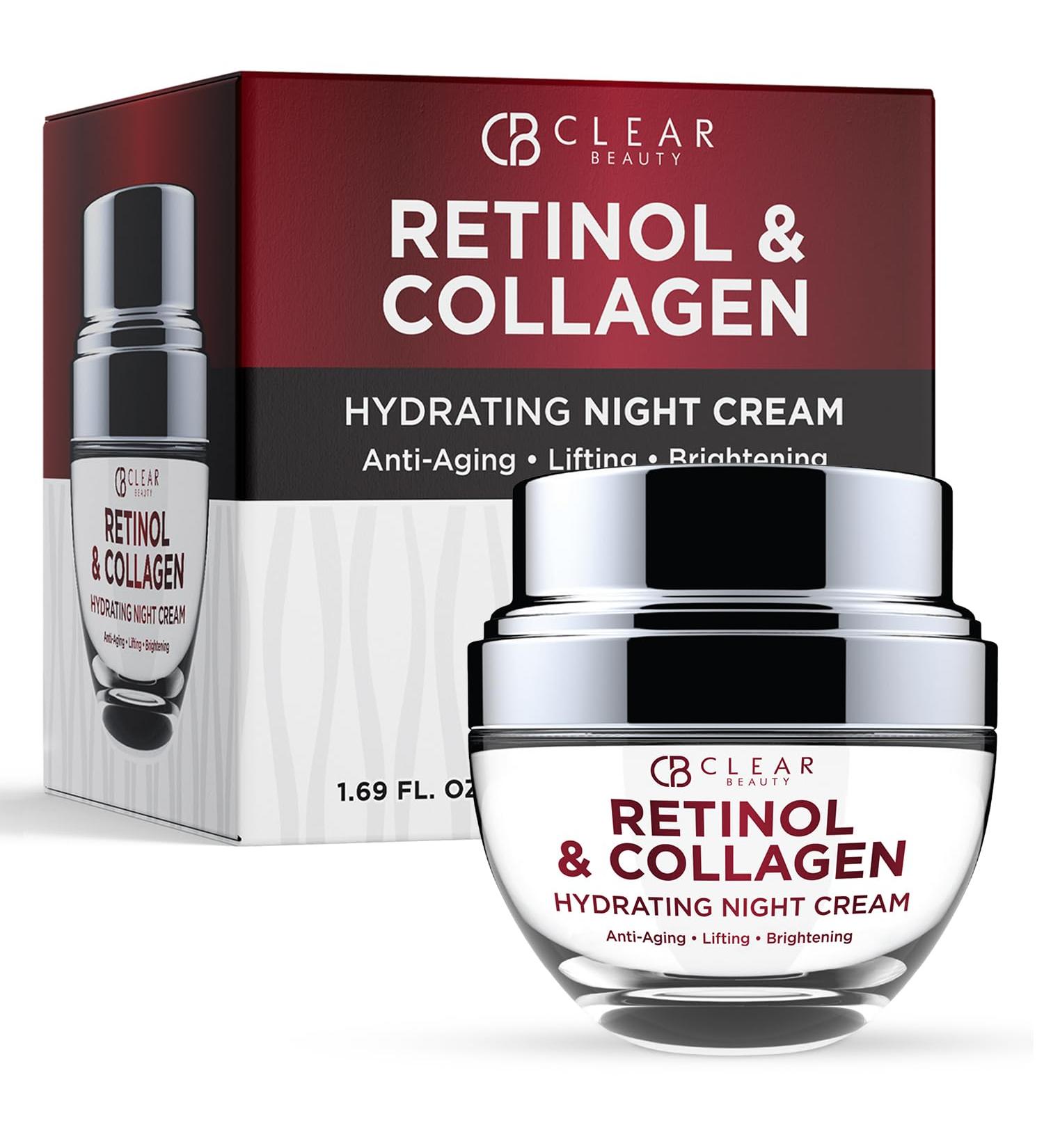 Clear Beauty Collagen & Retinol Night Cream - Firms, Hydrates & Smooths Fine Lines - Face Moisturizer For Dry Skin, Vegan, Clean Beauty - Korean Skin Care, Dermatologist Tested - 1.69 Fl Oz Retinol & Collagen - Buy Online on GoSupps.com