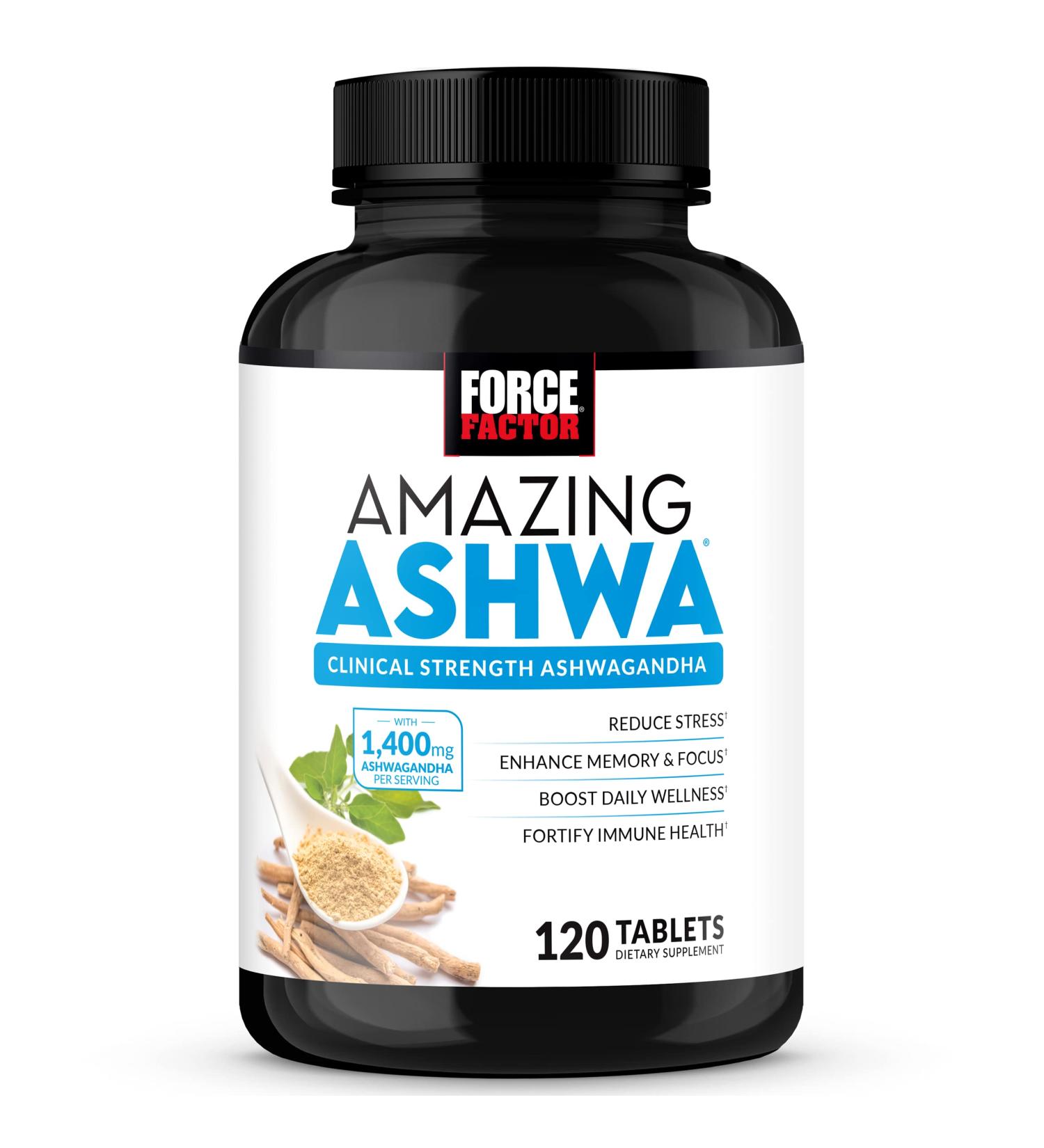 Force Factor Amazing Ashwa, KSM-66 Ashwagandha Supplement for Stress Relief, Focus, Memory, Immune Support, with Vitamins, Minerals & Antioxidants, Cortisol Supplements for Women, 120 Tablets 120 Count (Pack of 1) - Buy Online on GoSupps.com