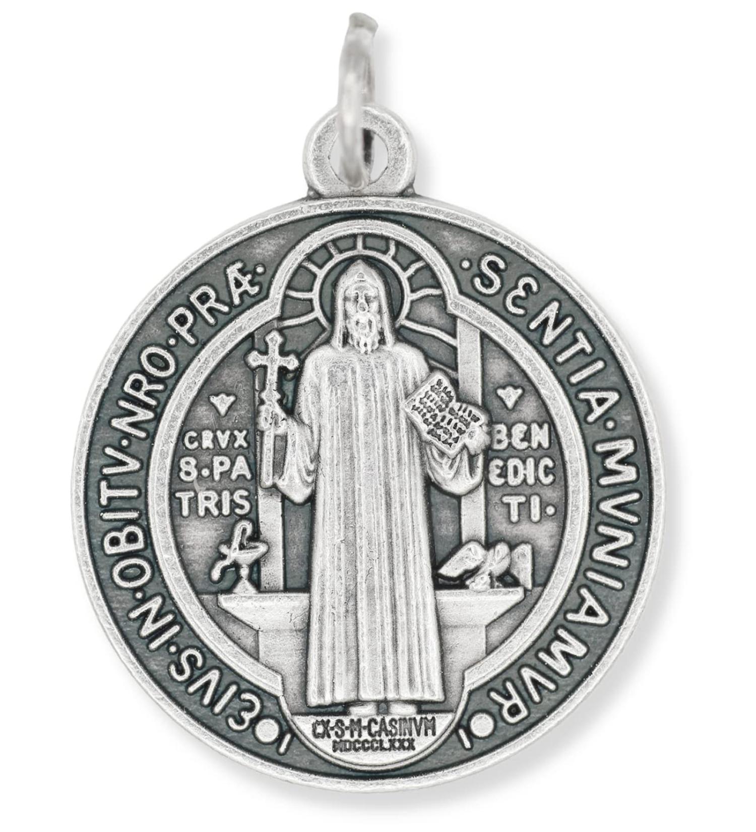 Bulk Pack of 5 - 1 1/4 Inch Silver Oxidized St. Benedict Medal Pendant Set - Catholic Jewelry Made in Italy - Buy Online on GoSupps.com