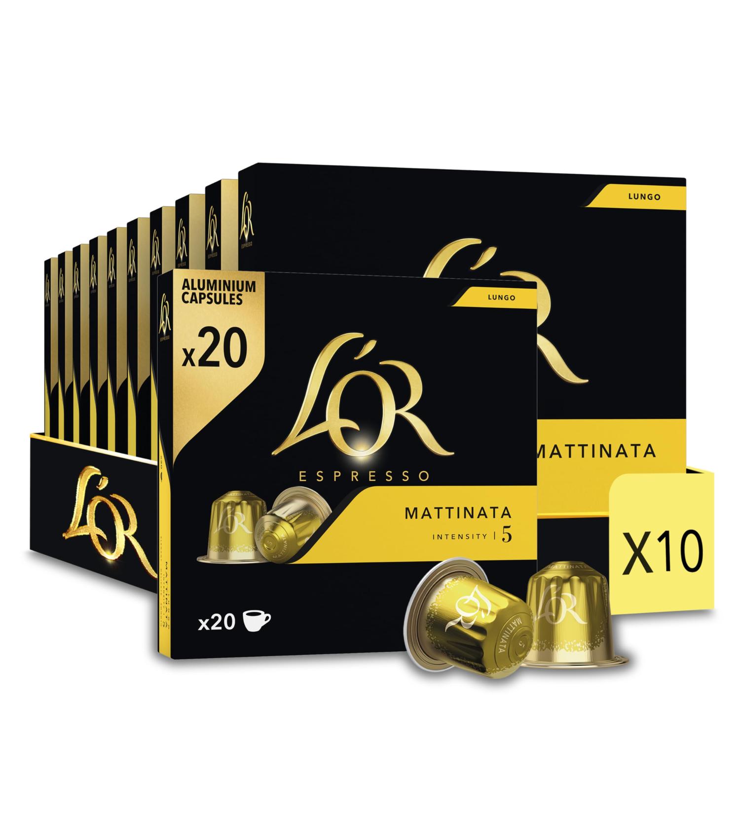 L'OR L'Or Espresso Coffee - 200 Lungo Mattinata Capsules - Compatible with Nespresso * (Pack of 10 x 20)