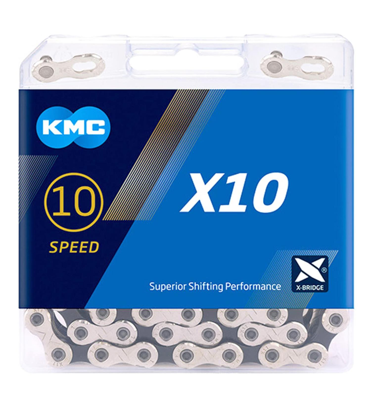KMC 10 Speed Chain - Compatible with Shimano/SRAM - X10 Upgraded Silver/Black (116 Links + 1 Pair Missing Link) - Buy Online on GoSupps.com