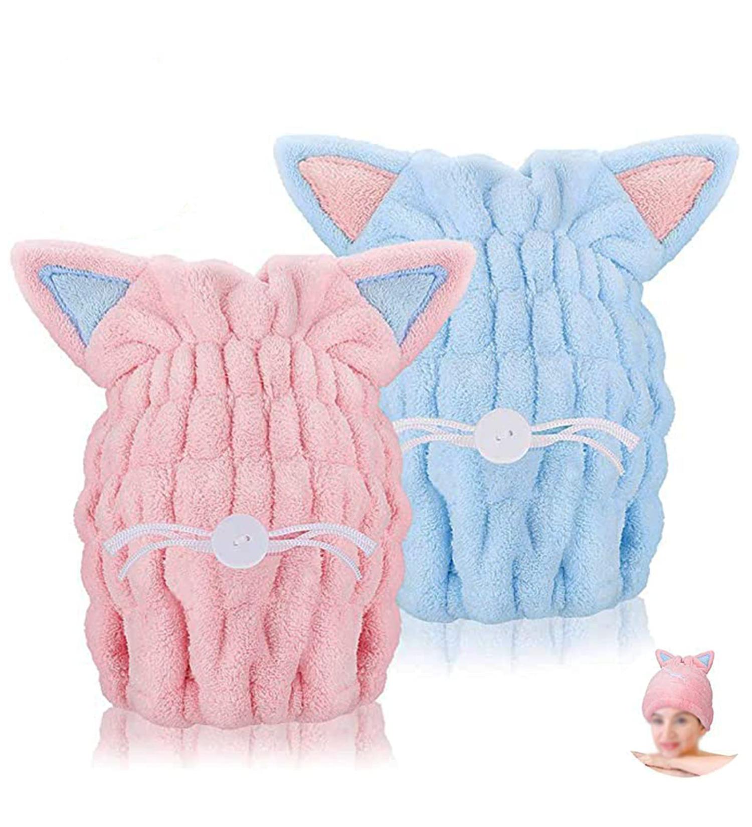 StreeHerjjkea1 Fast-Dry Microfiber Hair Towel Wrap - 2-Pack Pink & Blue for Adults & Kids - Buy Online on GoSupps.com