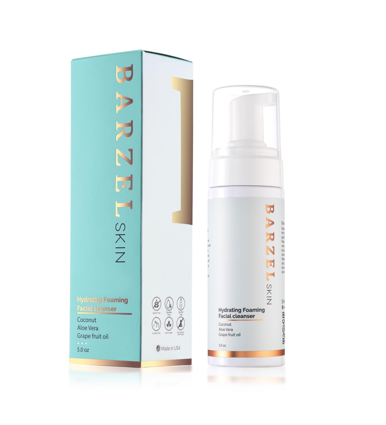 Barzel Hydrating Foaming Facial Cleanser 5oz | Vegan Daily Cleanser for All Skin Types | Made in USA - Shop Internationally - Buy Online on GoSupps.com