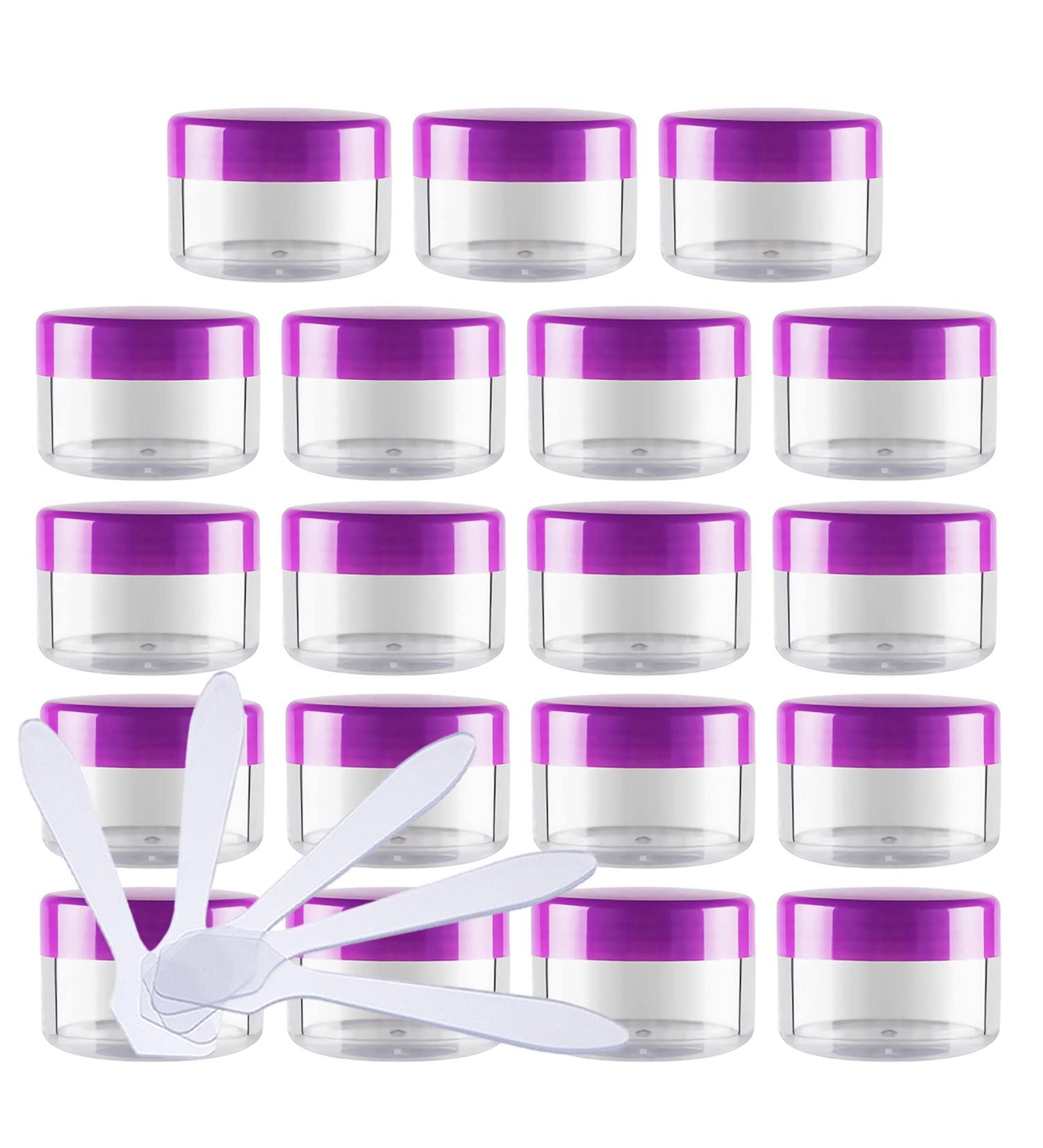 Zeoabsy 70 Pieces 5ml Clear Empty Can - Transparent Cream Containers with Purple Screw Caps for Lotion Mini Candles Nail Art & Lip Balm - Buy Online on GoSupps.com