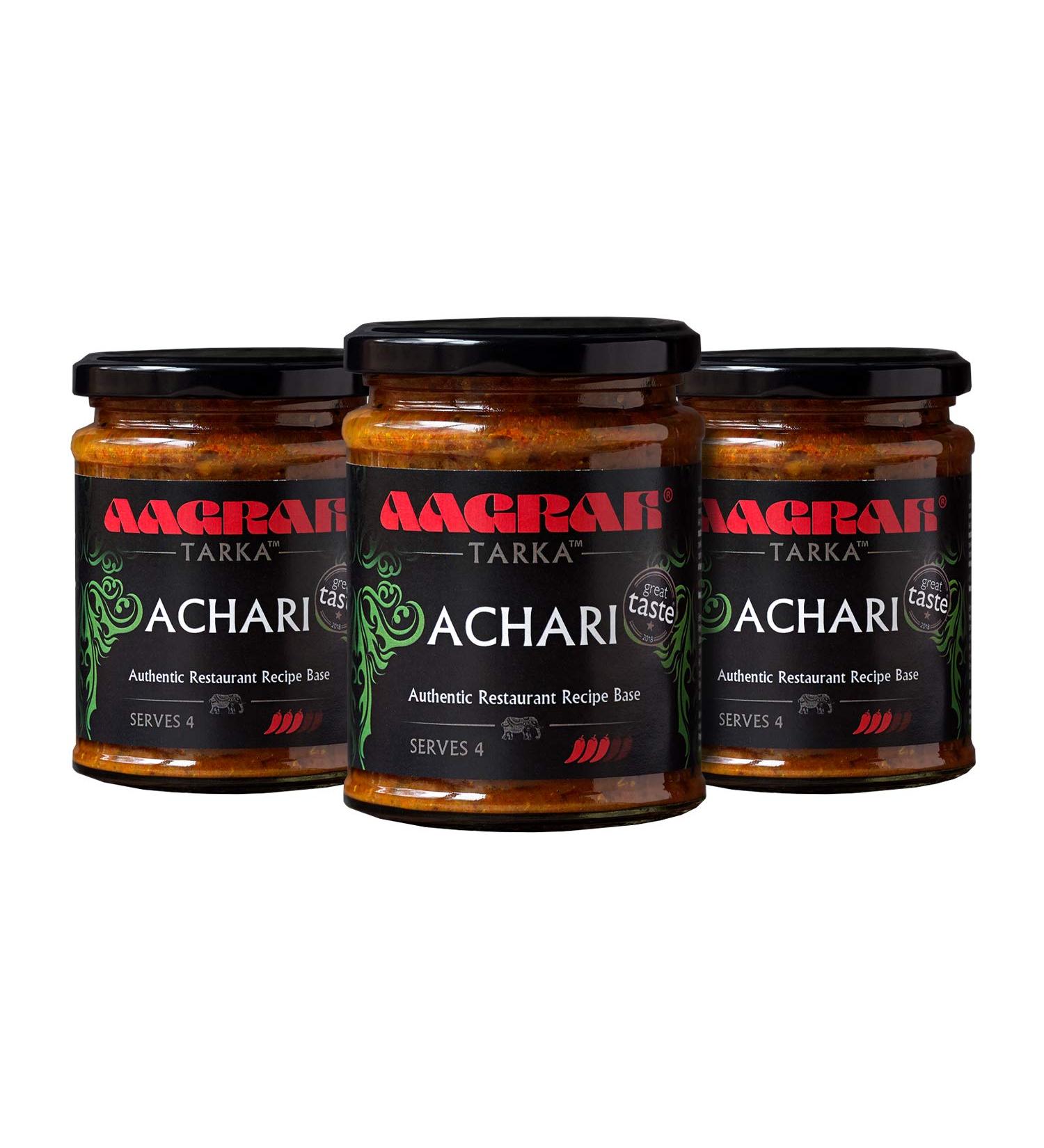  Aagrah Aagrah Achari Tarka Indian Curry Sauce Authentic Restaurant Recipe Base Medium Temperature 270g Jar (Serves 3-4) Box of 3 - Buy Online on GoSupps.com