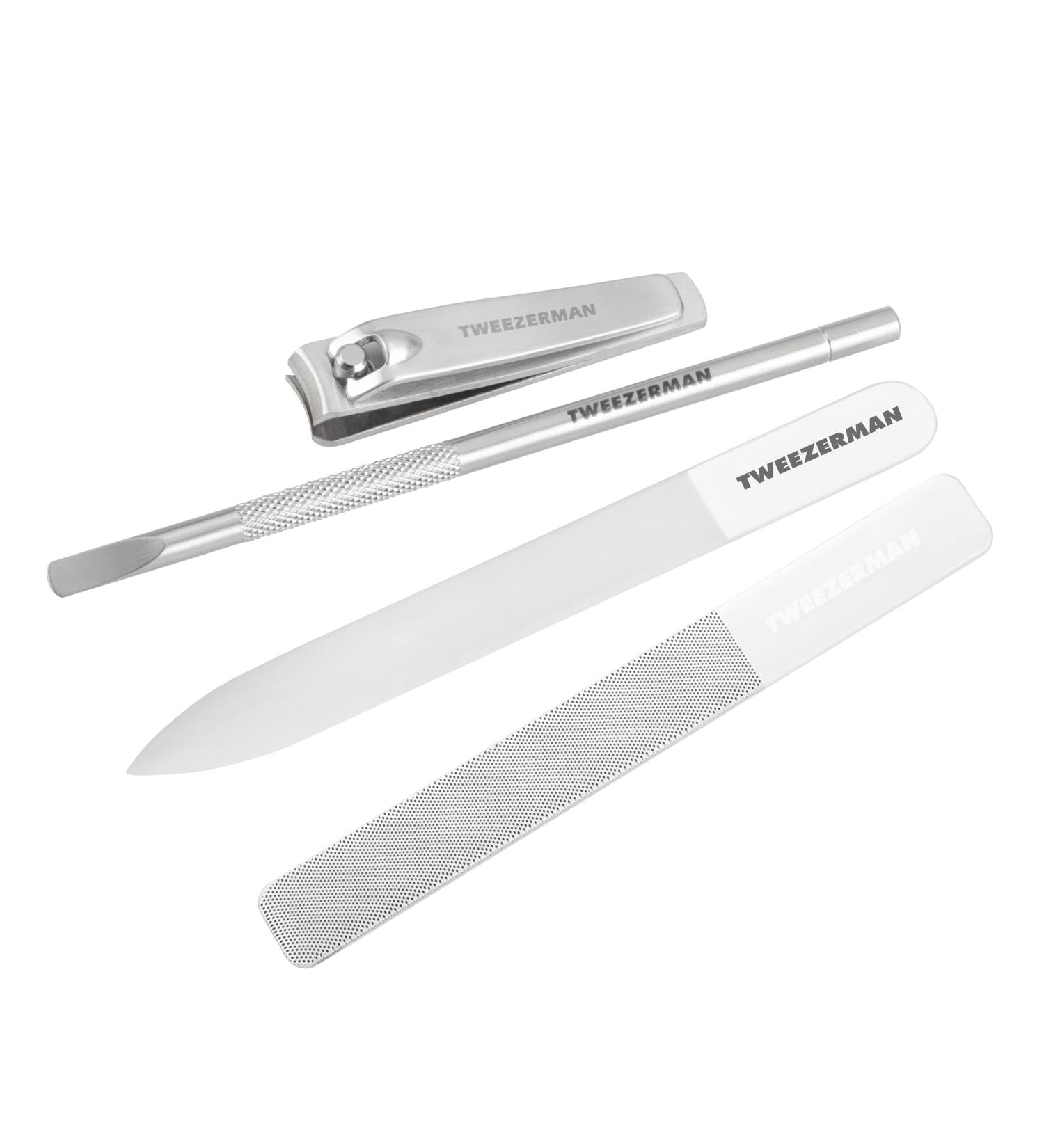 Tweezerman 4pce Glass Manicure Set - Professional Nail Kit for The Perfect Nails Includes Glass Nail File & Buffer Nail Clippers Pusher Suitable for Women Men & Teenagers - Buy Online on GoSupps.com