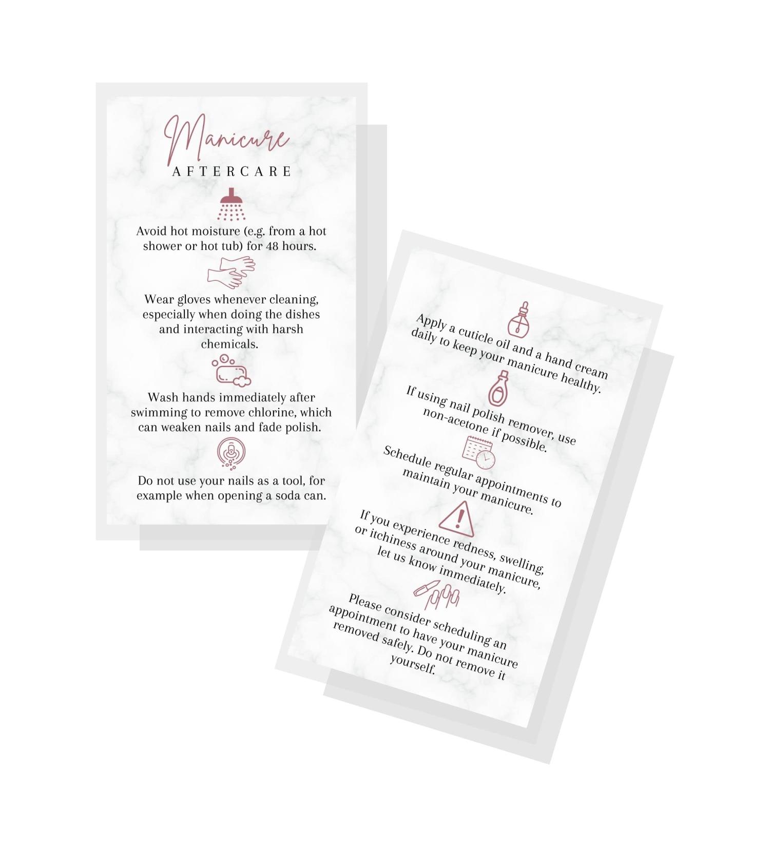 Manicure Aftercare Instruction Cards | 50pk | Business Card Size Nail Salon Handout for Nail Care after Manicure or Pedicure matches loyalty Marble and Mauve Design How to protect your manicure cards - Buy Online on GoSupps.com