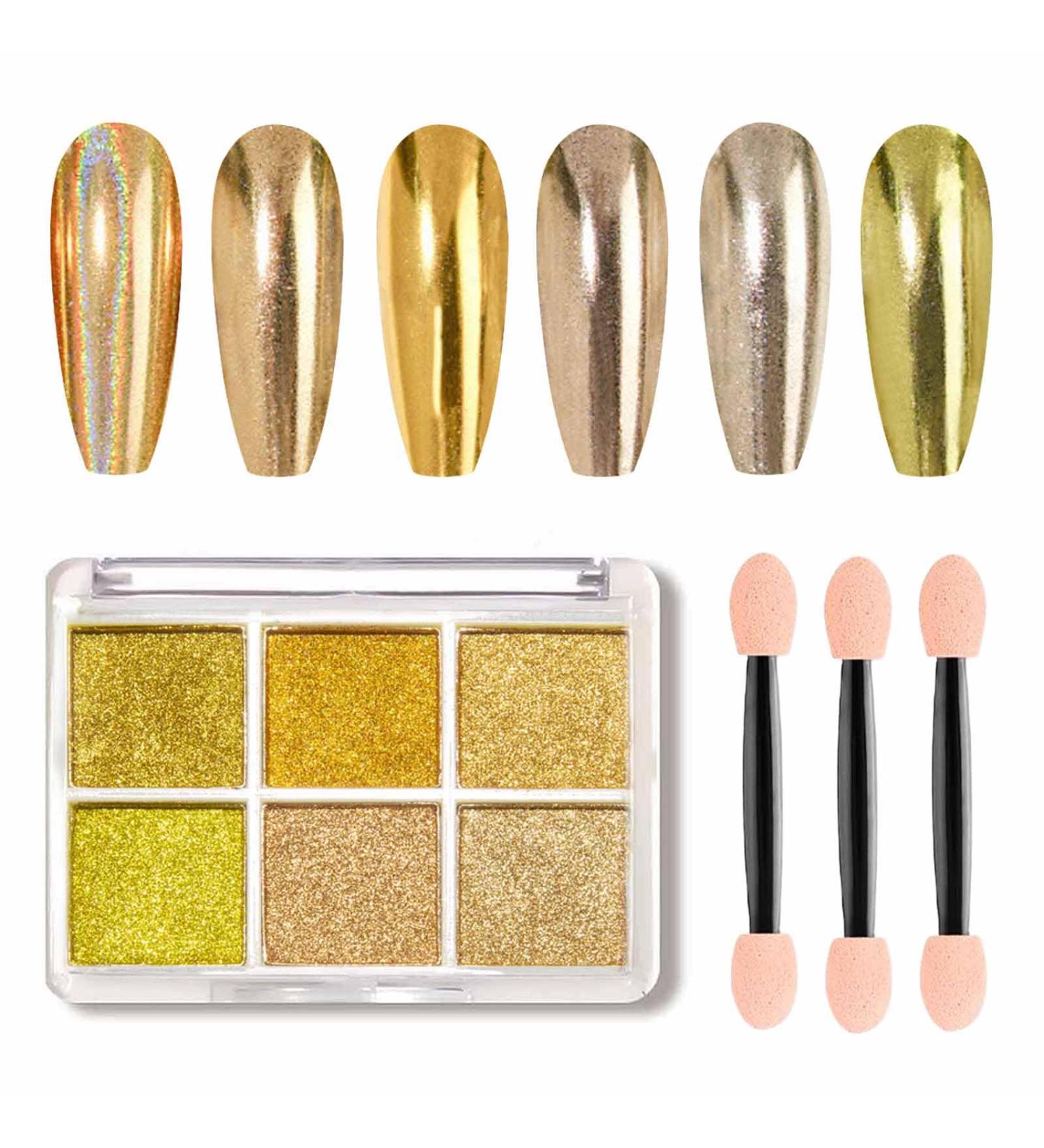 GZMAYUEN Gold Nail Chrome Powder Holographic Gold Gel Chrome Powder 6 Colors Metallic Chrome Powder for Gel Nails Mirror Powder Nail Art 03 - Buy Online on GoSupps.com