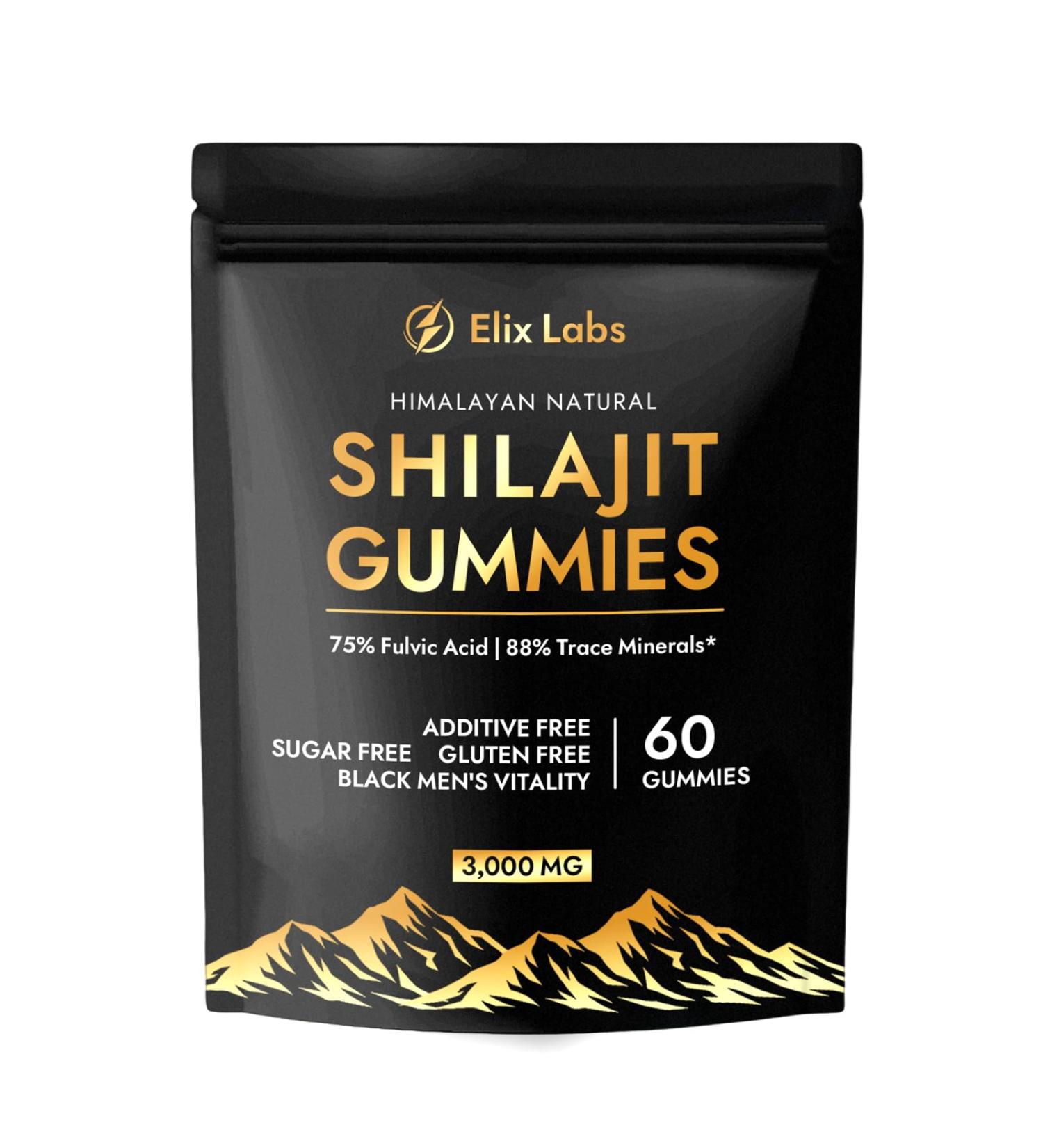Elixlabs Himalayan Shilajit Gummies 85+ Trace Minerals & Fulvic Acid | Organic Non-GMO Micronutrient Supplement for Men & Women | 100% Pure & Natural