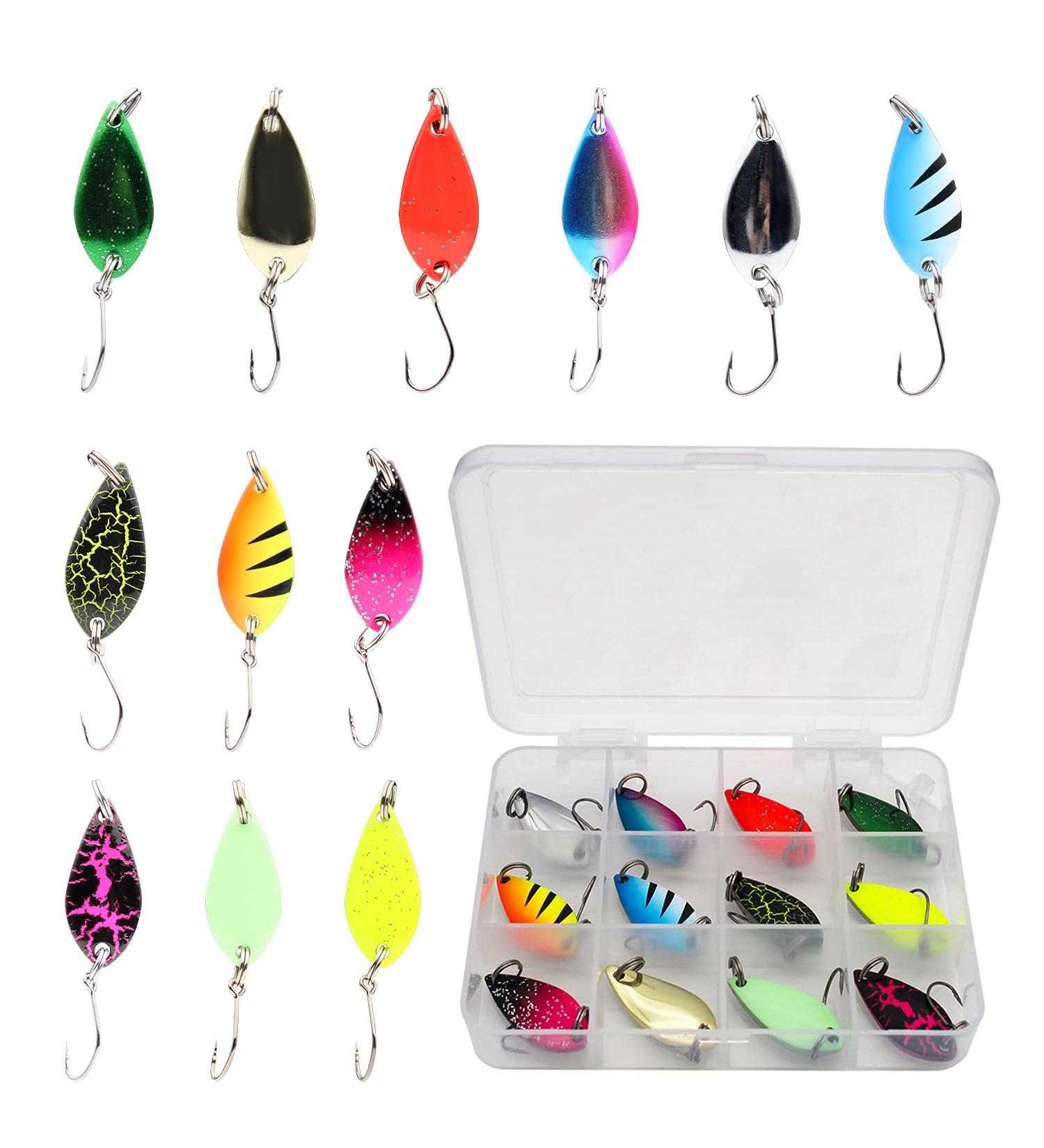 FREGITO Fishing Lures 12pcs Colorful Casting Spinner Hard Baits Tackle with Single Hook - Trout Bass Salmon Freshwater Saltwater - Metal Hooks - Multiple Colors - Buy Online on GoSupps.com