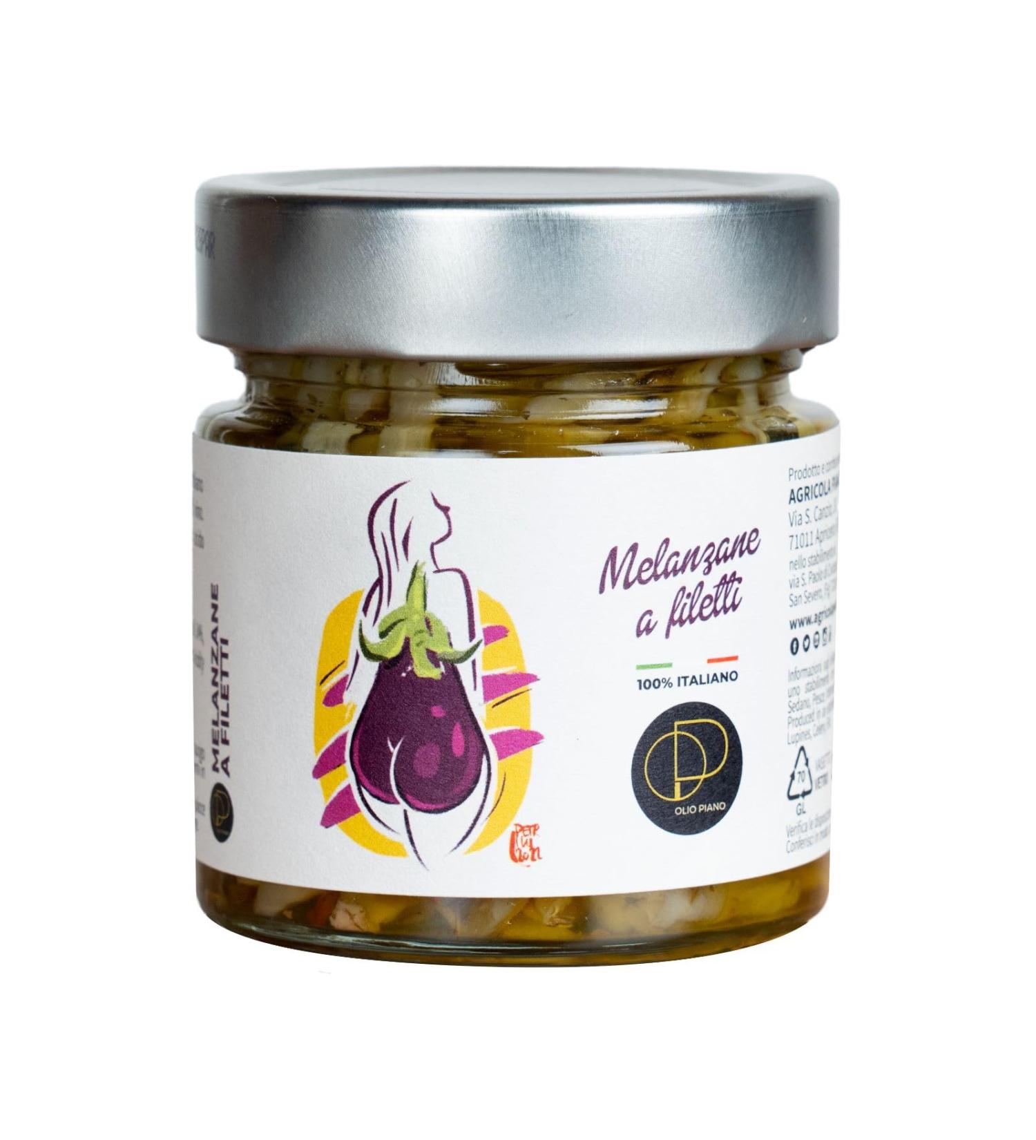 Agricola Piano - Aubergines in oil | Eggplant fillets in extra virgin olive oil 212ml 100% of Puglia Old recipe Artisan production