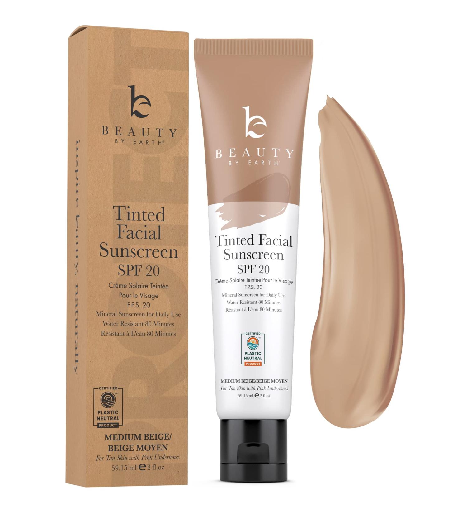 Tinted Face Sunscreen SPF 20 - Mineral Zinc Oxide Sunscreen for Face - Reef Safe Sun Protection - 2 Fl Oz (Medium Beige) - Buy Online on GoSupps.com