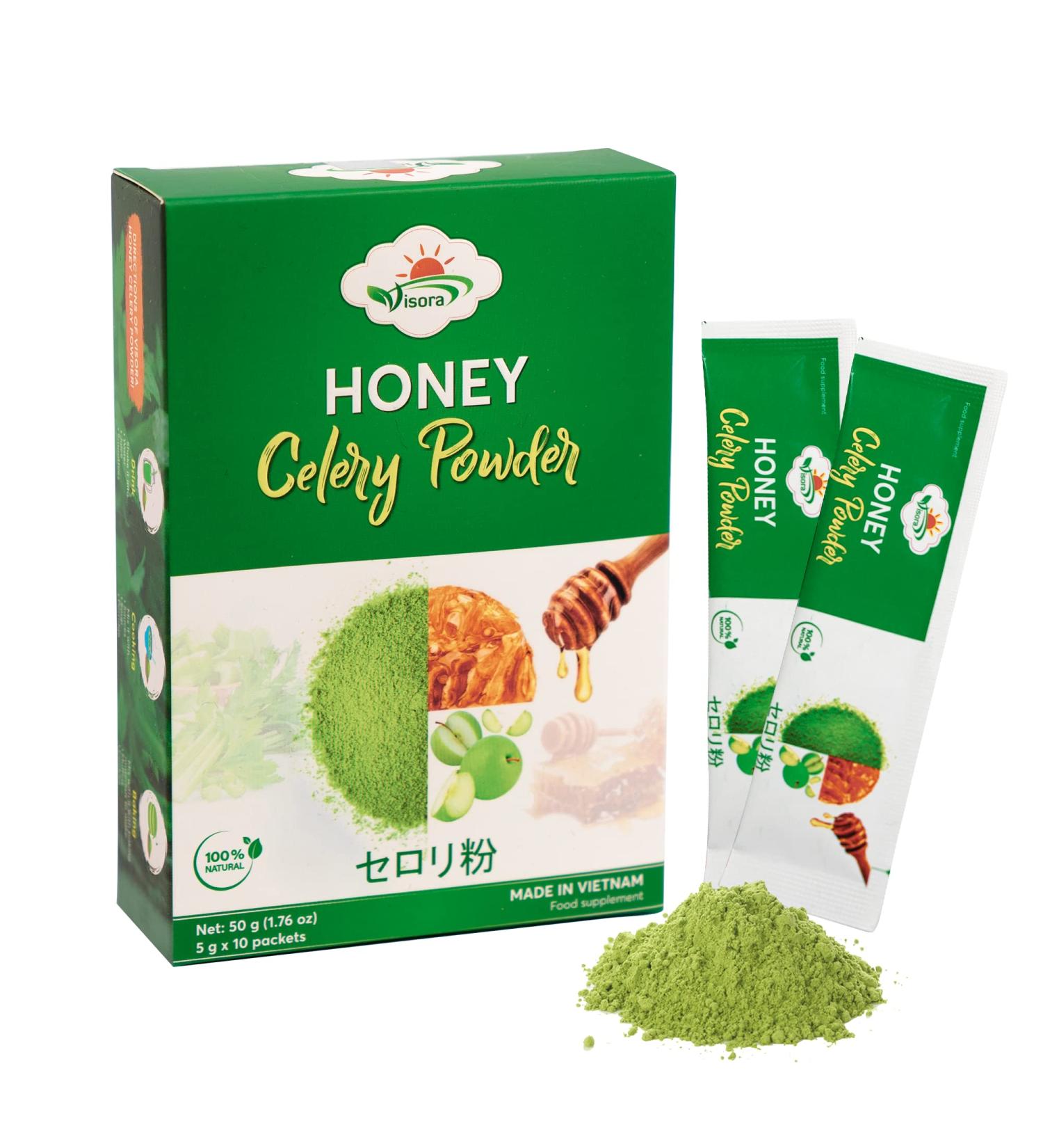 Visora Honey Celery Powder: Cleanse & Detoxify | Digestion & Immune Support | Antioxidant & Vitamin C Boost | Vegan (10 Servings) - Buy Online on GoSupps.com
