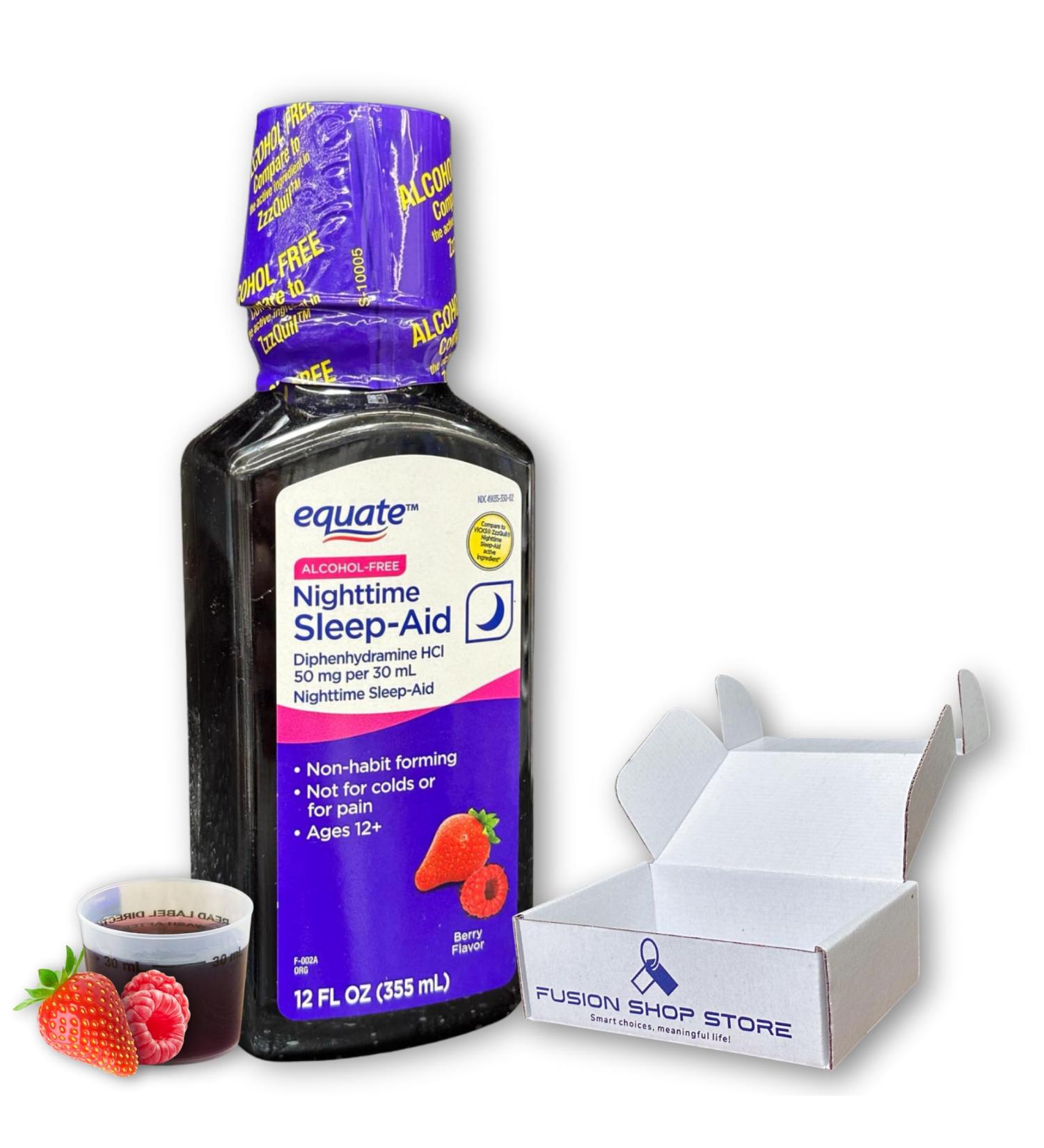 Diphenhydramine 50mg Liquid- Alcohol-Free Mixed Berry Flavor 12 fl oz (Pack of 1) Boxed by Fusion Shop Stotre - Buy Online on GoSupps.com