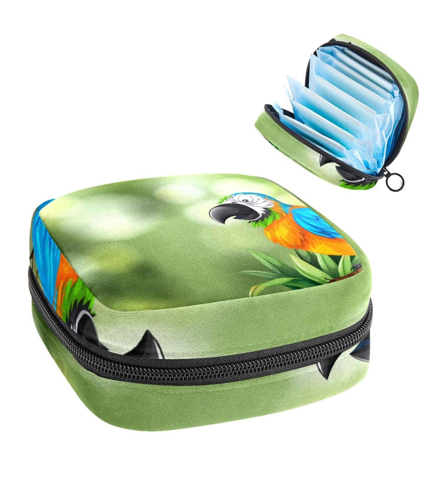 Women's Parrot Pattern Portable Period Kit - Bonds Storage Pockets Holder for Feminine Products - Buy Online on GoSupps.com