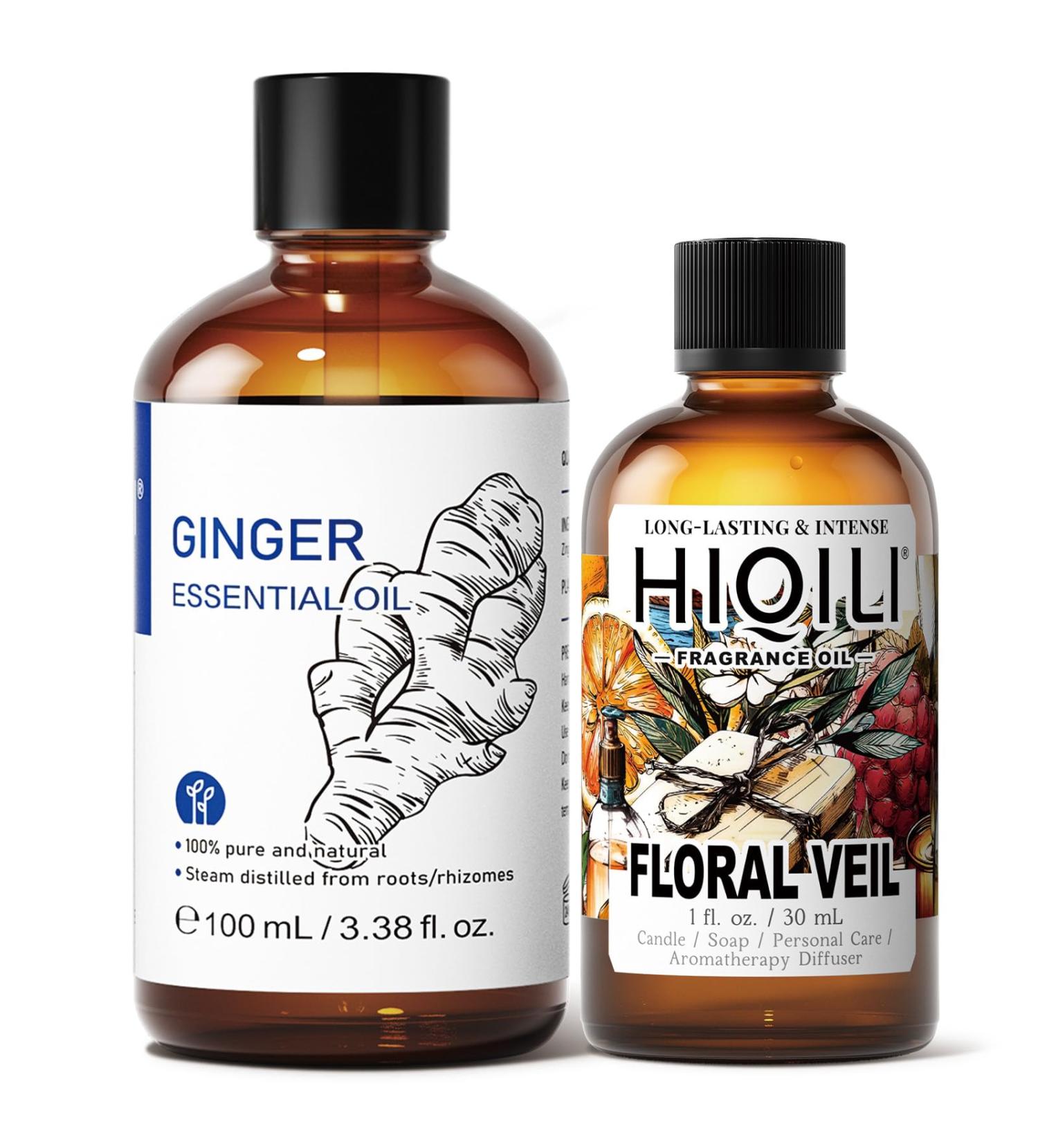 HIQILI 100ML Pure Ginger Essential Oil & 30ML Floral Veil Fragrance Oil for DIY Diffuser - Buy Online on GoSupps.com