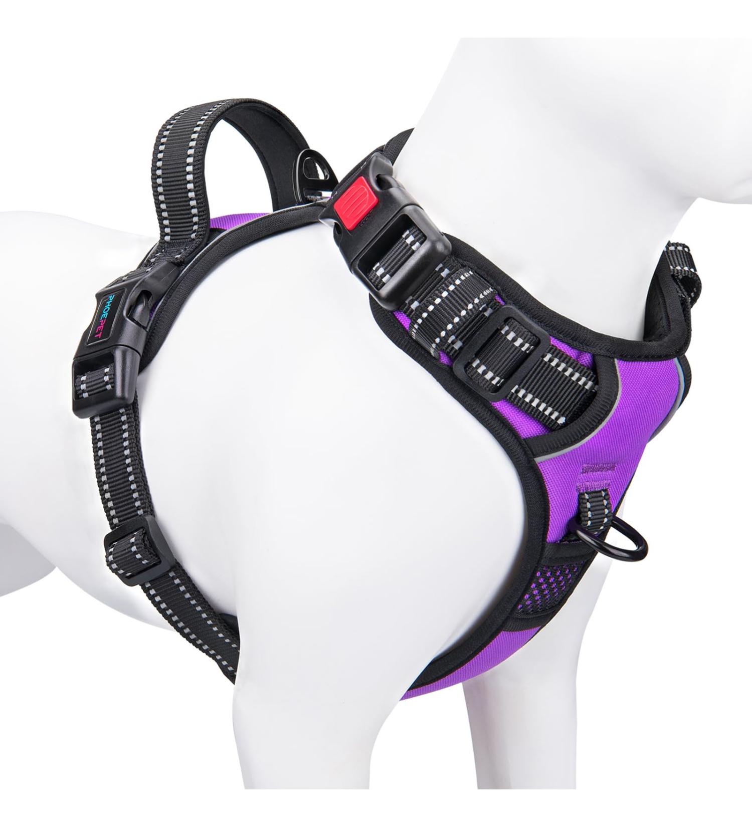 Phoepet Reflective Adjustable Dog Vest for Small Dogs - Harvest Front Clip Handle 2 Metal Rings 3 Buckles - Size L Violet - Buy Online on GoSupps.com