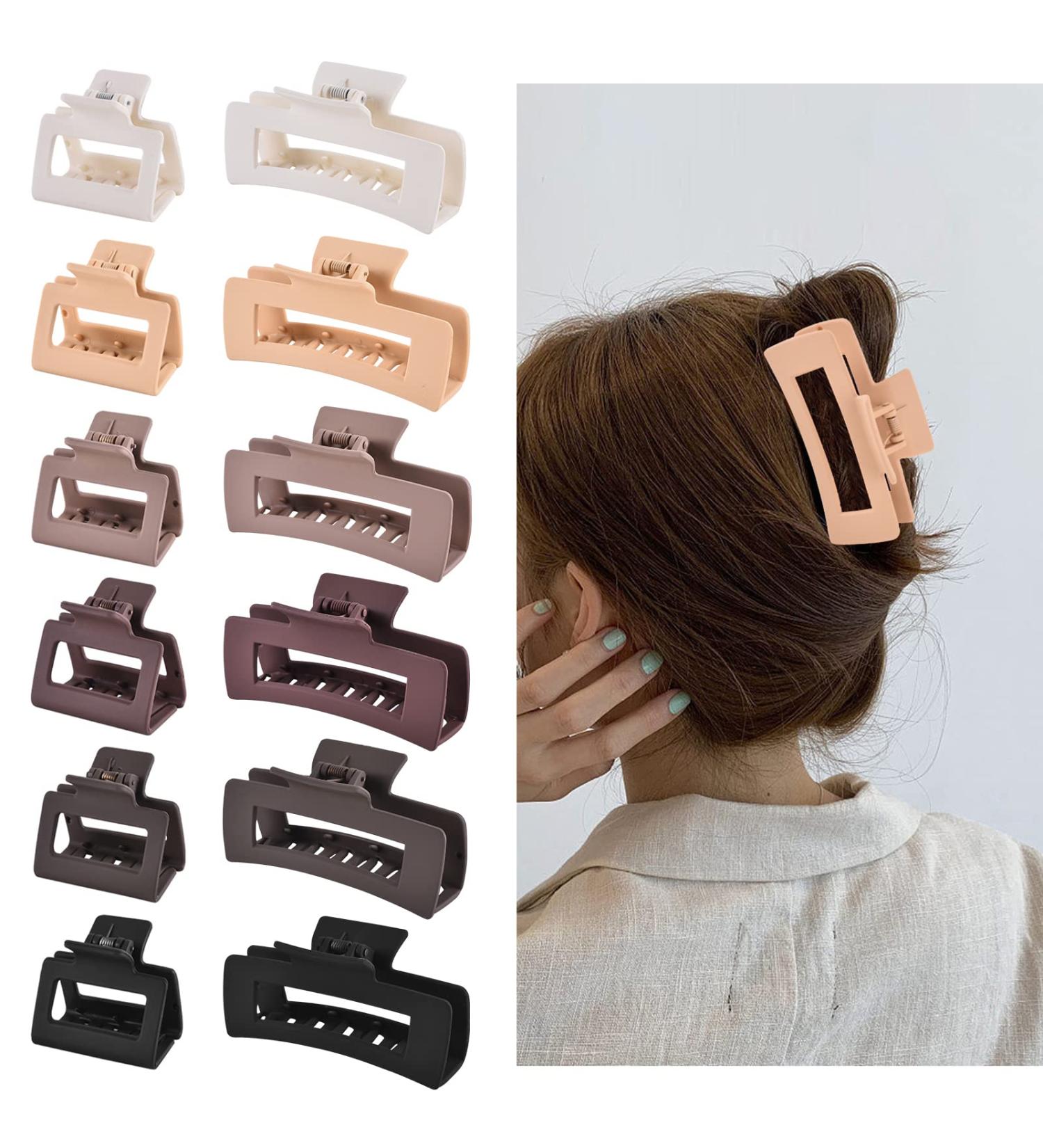 12 Pcs Rectangle Hair Clips Set for Women and Girls - Includes 6 Large Claw Clips for Thick Hair and 6 Small Claw Clips for Thin Hair - Buy Online on GoSupps.com