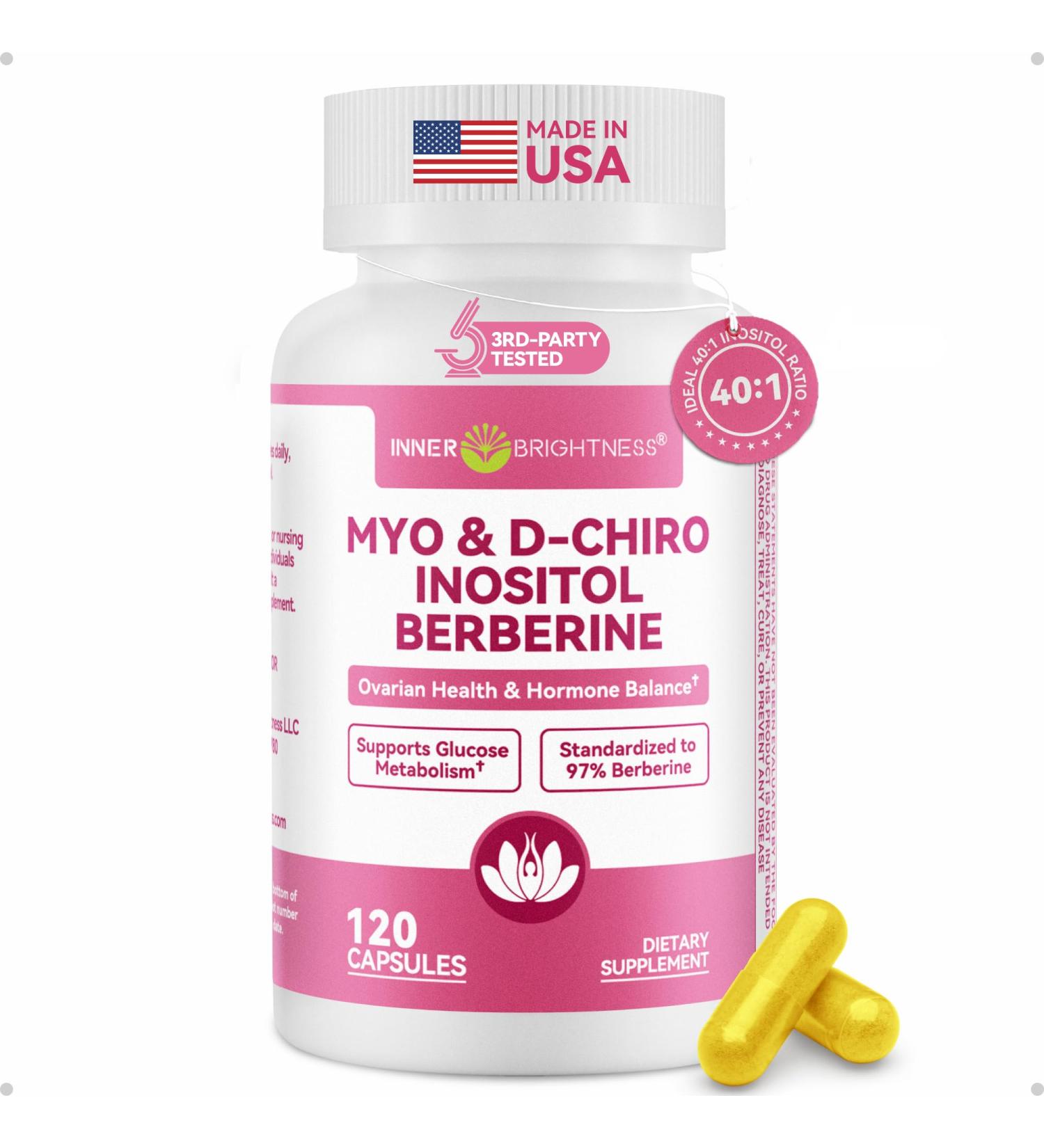Inositol Supplement for Women, Myo-Inositol & D-Chiro Inositol 40:1, PCOS Support with Berberine, MTHF Folate & Vitamin D3, Supports Ovarian Health, Hormonal Balance & Regular Cycles, 120 Capsules 120 Count (Pack of 1) - Buy Online on GoSupps.com