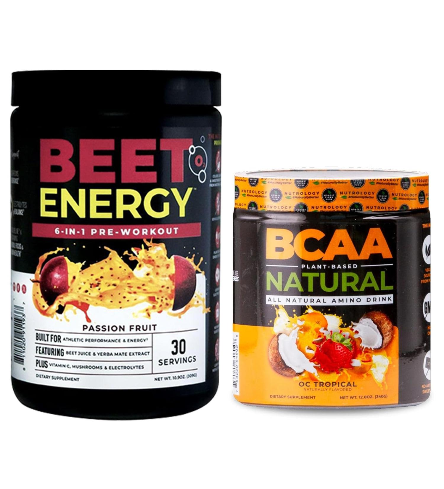 Nutrology Beet Natural O2 Pre Workout Powder Passion Fruit Flavor (30 Servings) BCAA Natural Plant Based BCAA Powder Orange Coconut Flavor (30 Servings) - Buy Online on GoSupps.com