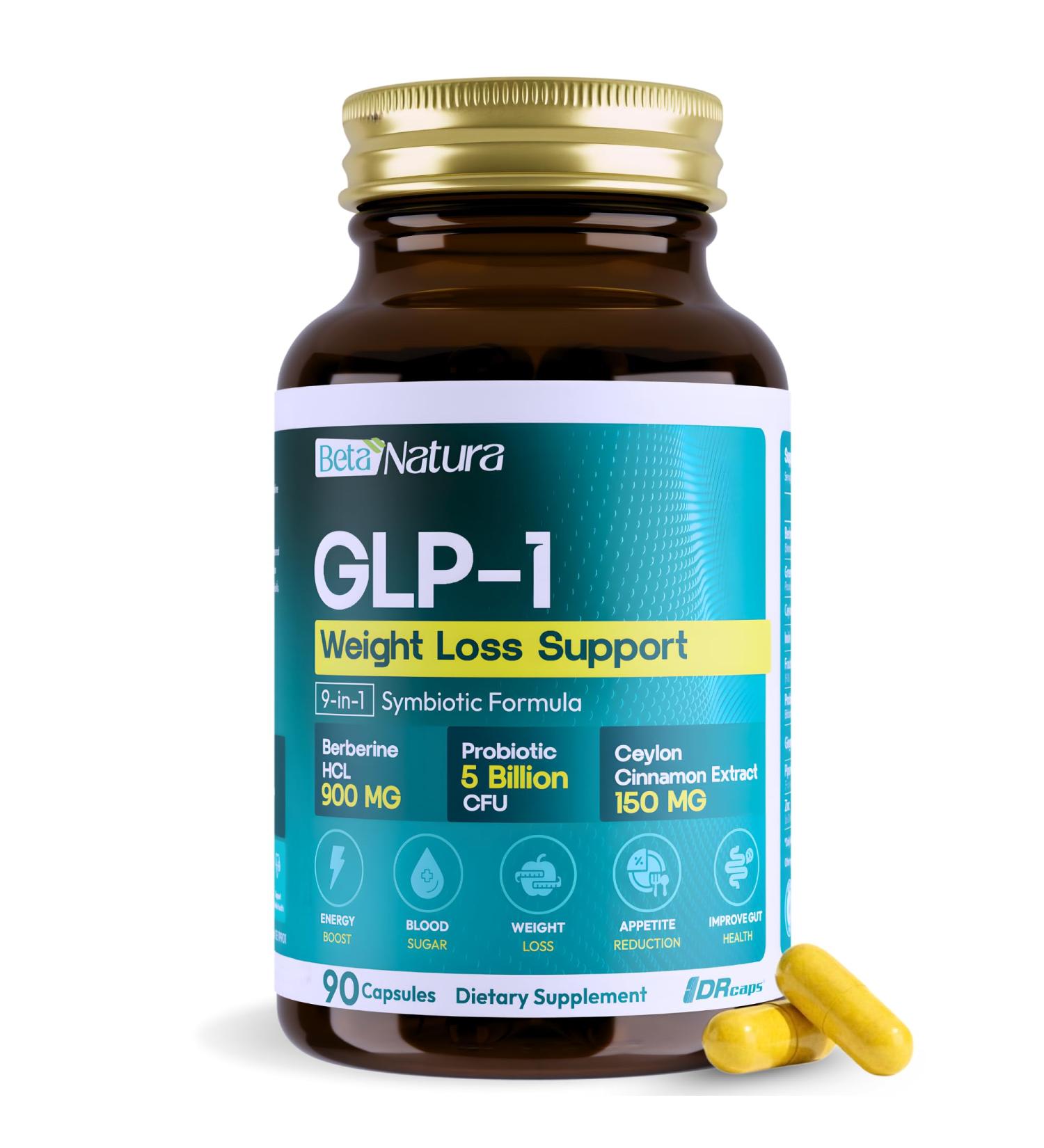 BetaNatura GLP-1 Supplement for Weight Loss Support & Appetite Control for Women & Men with 900 mg Berberine & 5 Billion Probiotics - Hunger & Satiety Support - 90 Veggie Capsules - Buy Online on GoSupps.com