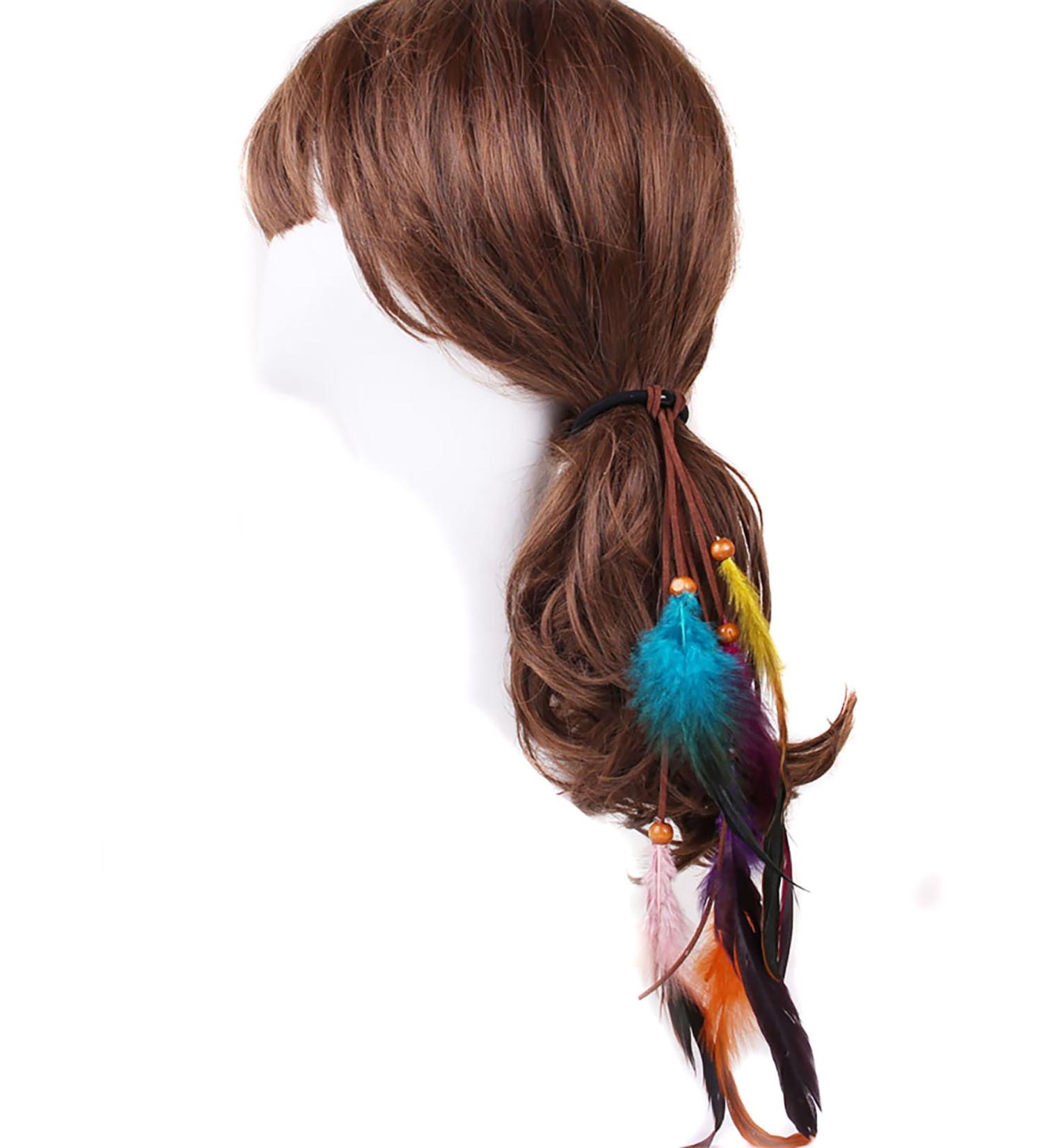 Fodattm Handmade Boho Hippie Hair Bands for Girls & Women - 3 Pack Elastic Ponytail Holders & Feather Hair Accessories - Buy Online on GoSupps.com